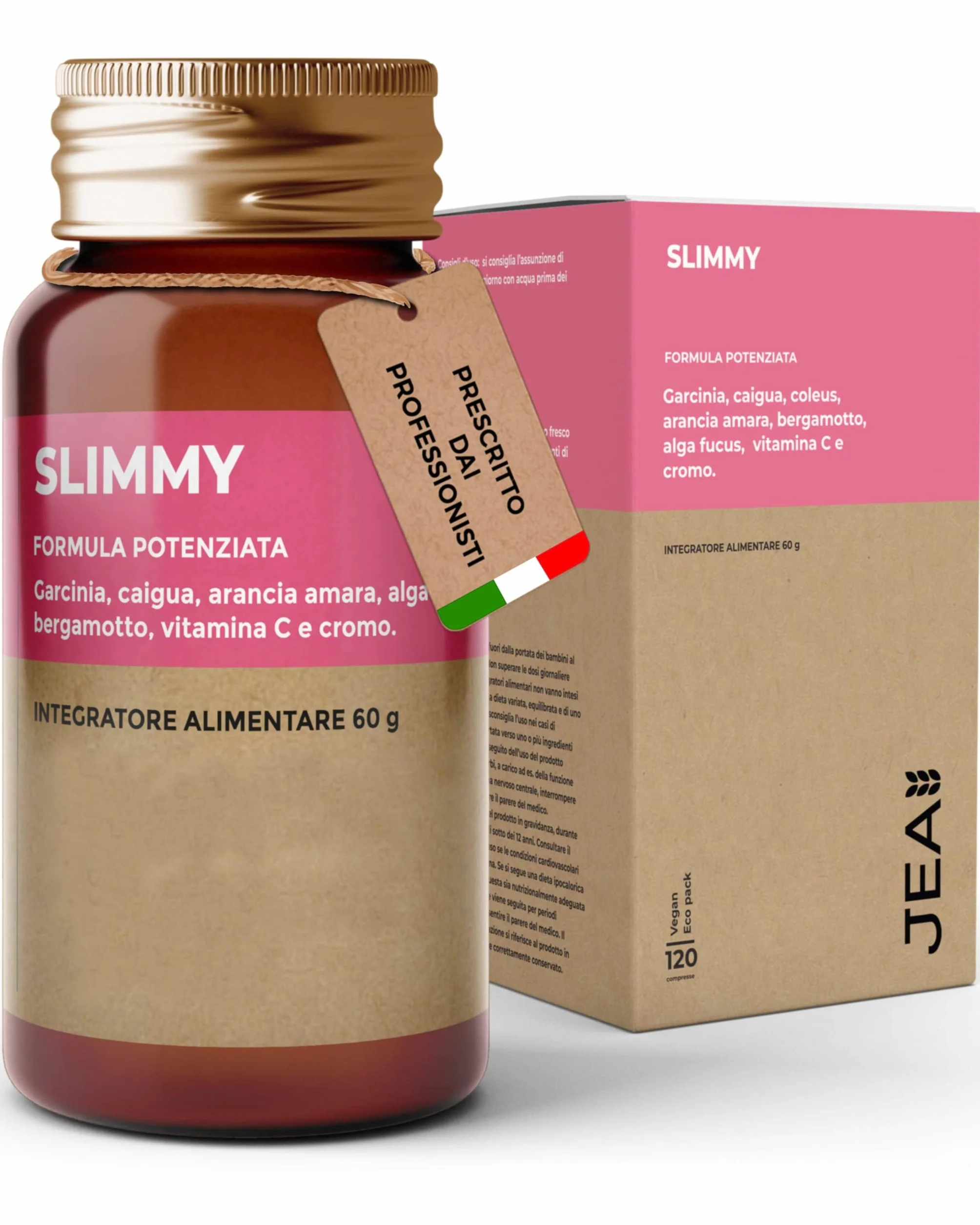 JEA Integratore Garcinia Cambogia, Caigua, Arancia Amara, Fucus e Coleus - Supporto Dieta e Attività Sportiva con Cromo e Vitamina C - 120 Compresse