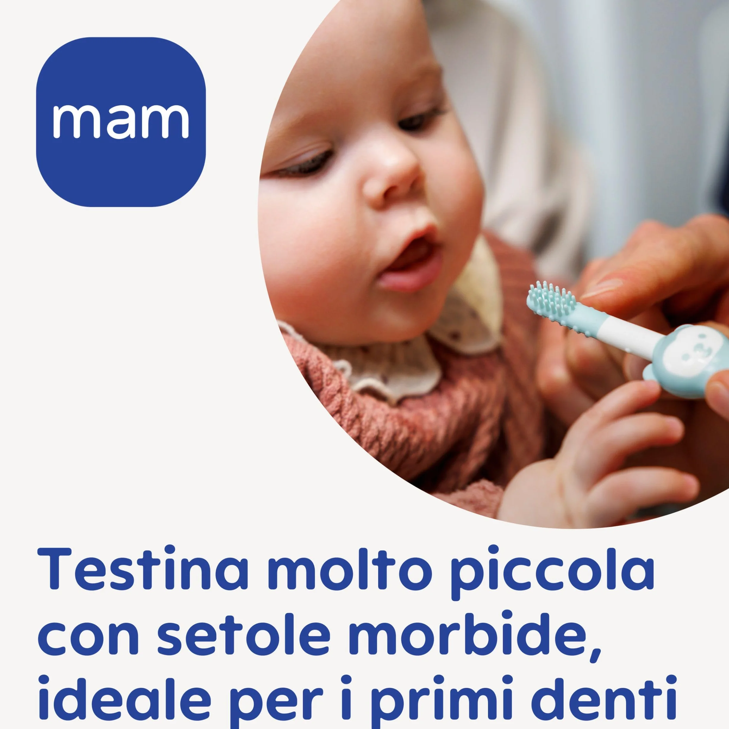 MAM Massaging Brush, Spazzolino Denti Bambini 3+ Mesi Setole Morbide, Neonato Accessori Anello Sicurezza Gola, Massaggia Gengive Antiscivolo Ergonomico, Azzurro