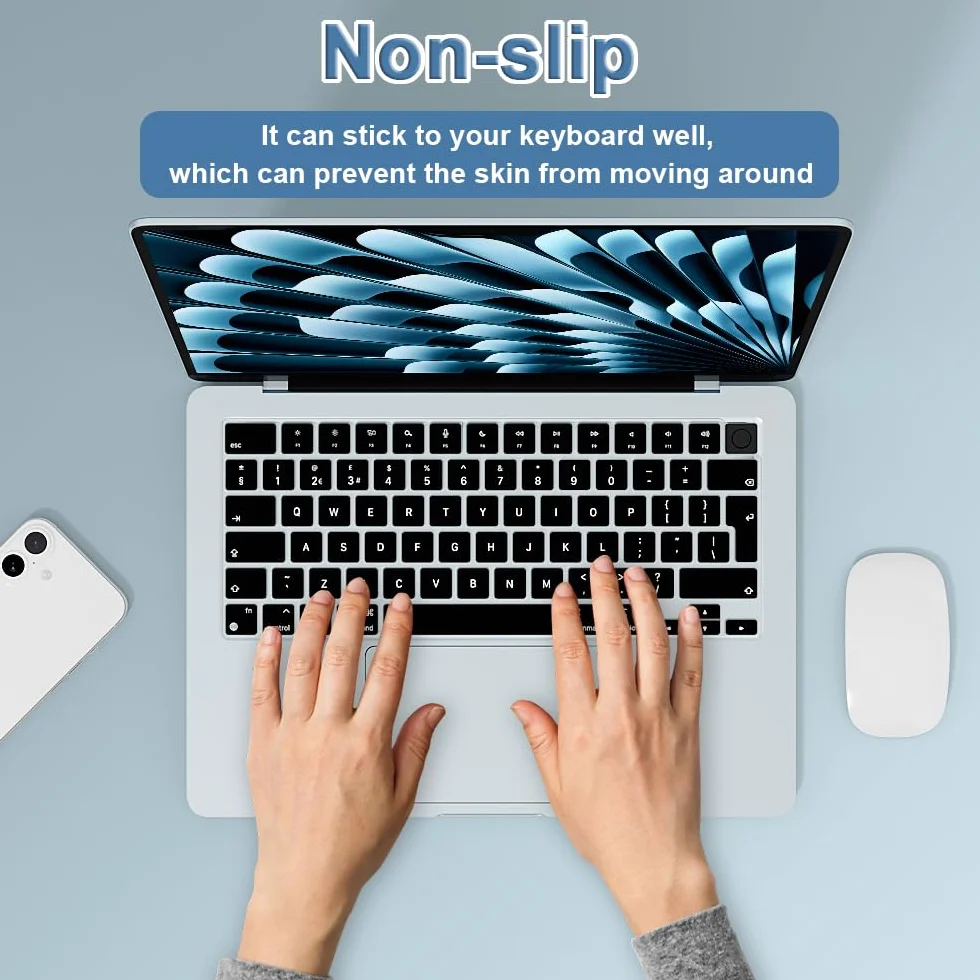 Custodia per tastiera in Silicone per MacBook Air 13,6/15 pollici M5-M2 Chip 2026-2022 Modelli A3449 A3241 A3240 UK/EU Layout laptop accessori di protezione per tastiera