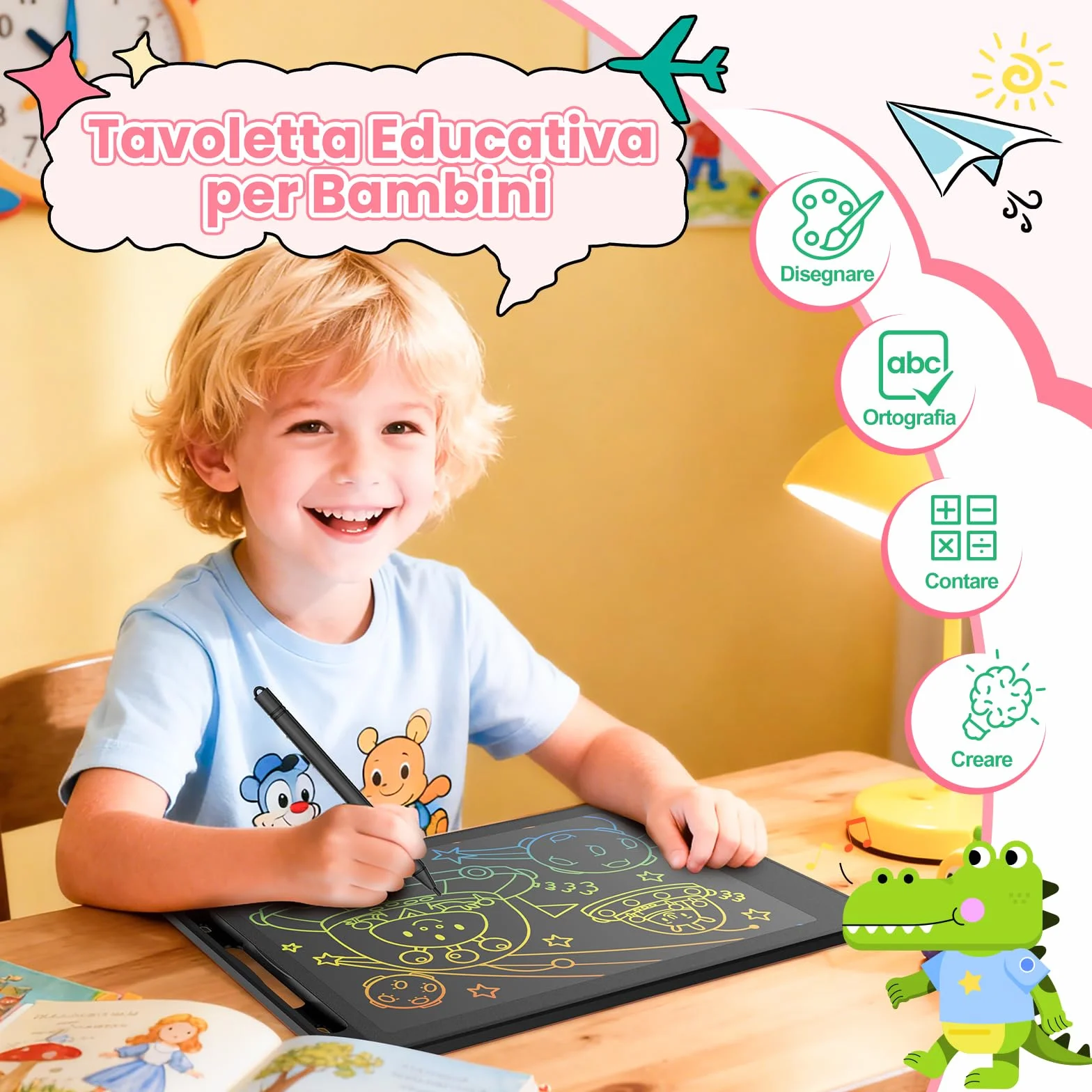 Tavoletta Grafica LCD Scrittura Colorata 10 inch Lavagna Digitale Cancellabile con Blocco Schermo
