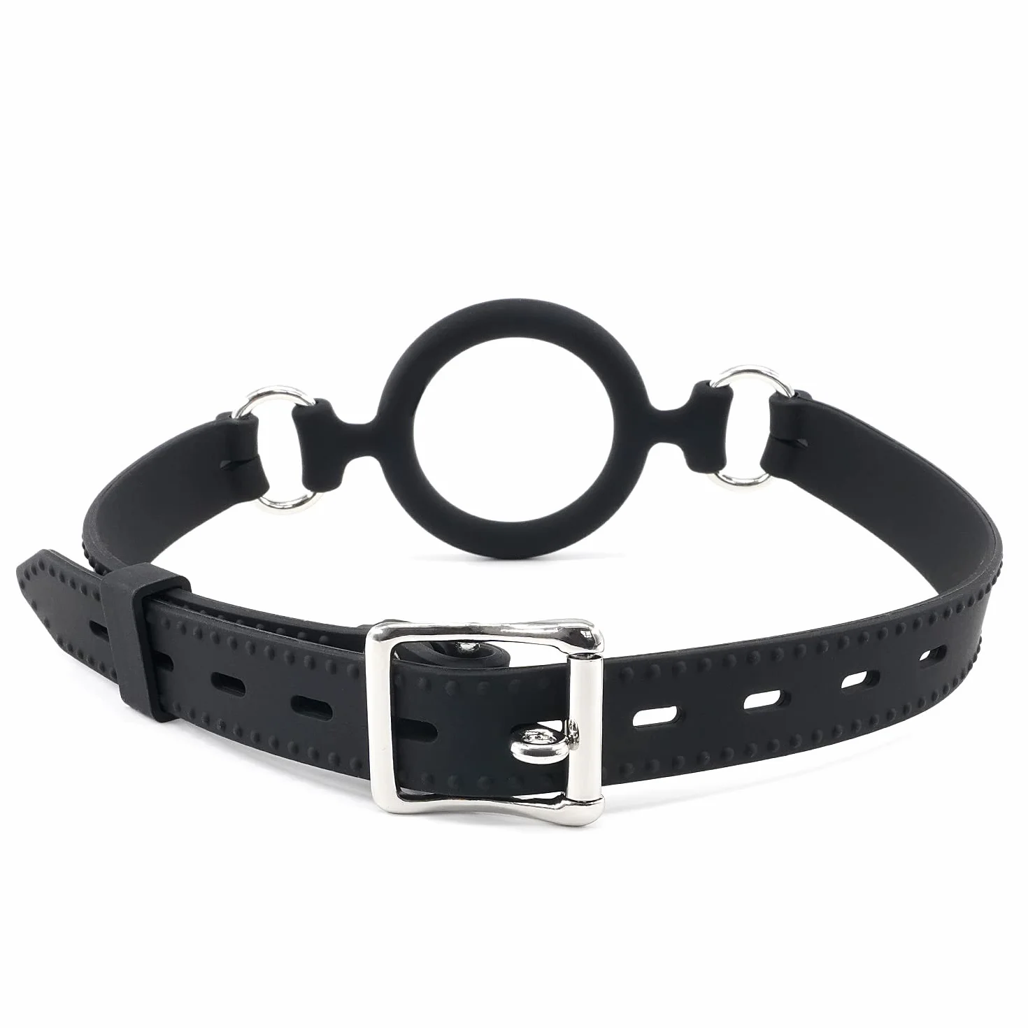 Bocca Aperta Museruola del Sesso in Silicone con Anelli, Bavaglio Bondage per Giochi SM (Nero)
