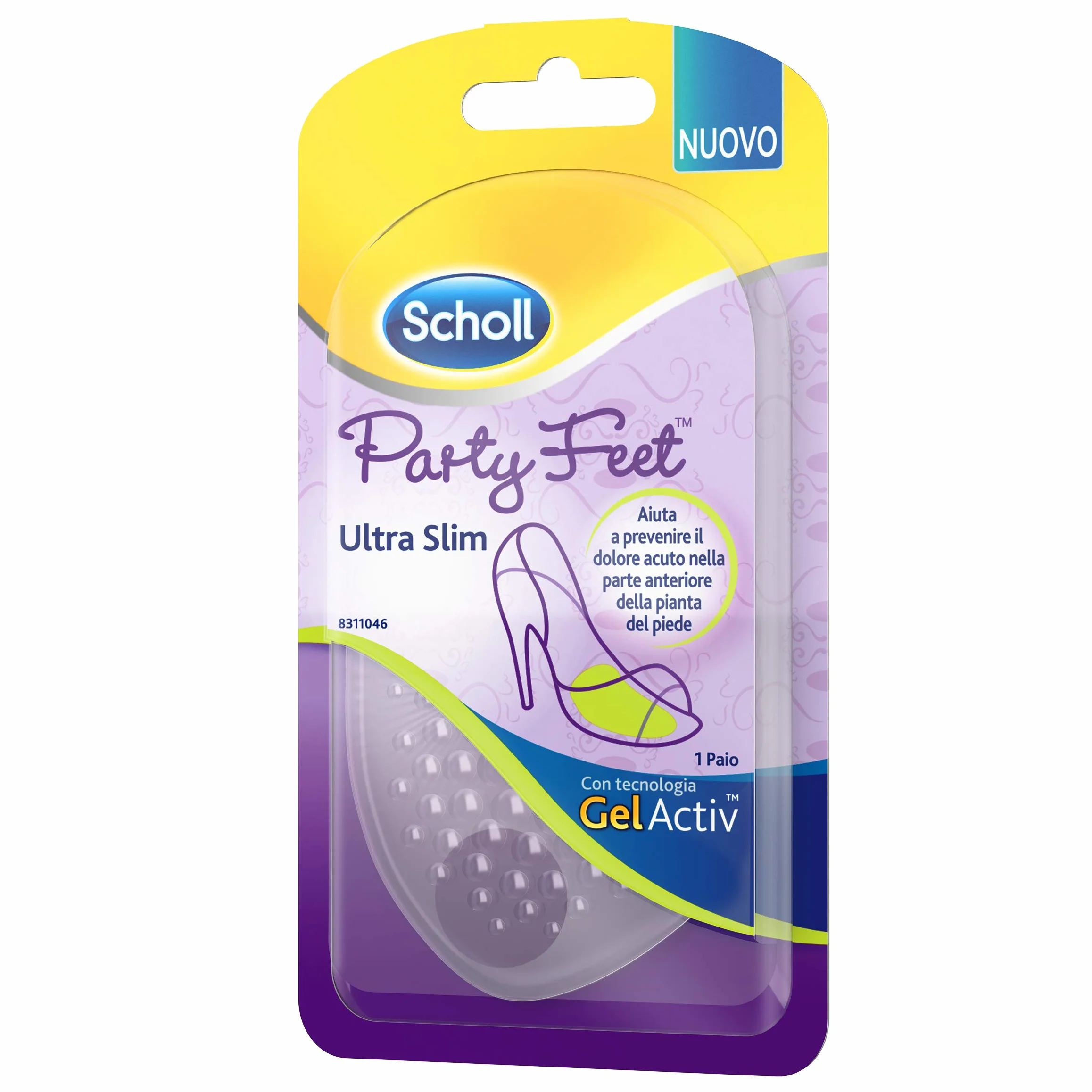 Scholl Party Feet Ultra Slim Cuscinetti in Gel Ultrasottili per la Pianta del Piede, Antiscivolo, 1 Paio