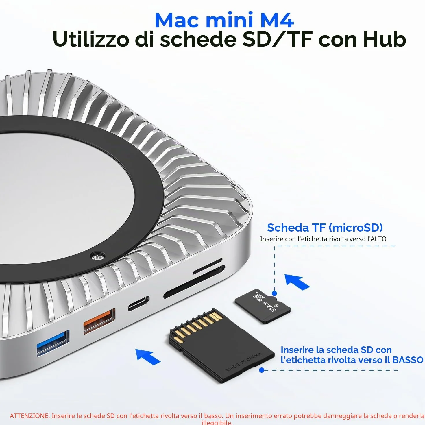 Dock per Mac mini M4 e M4 Pro 2024, supporto in alluminio e hub HDMI 4K60Hz, alloggiamento SSD M.2 NVMe/SATA, ricarica USB-C, SD/TF, audio