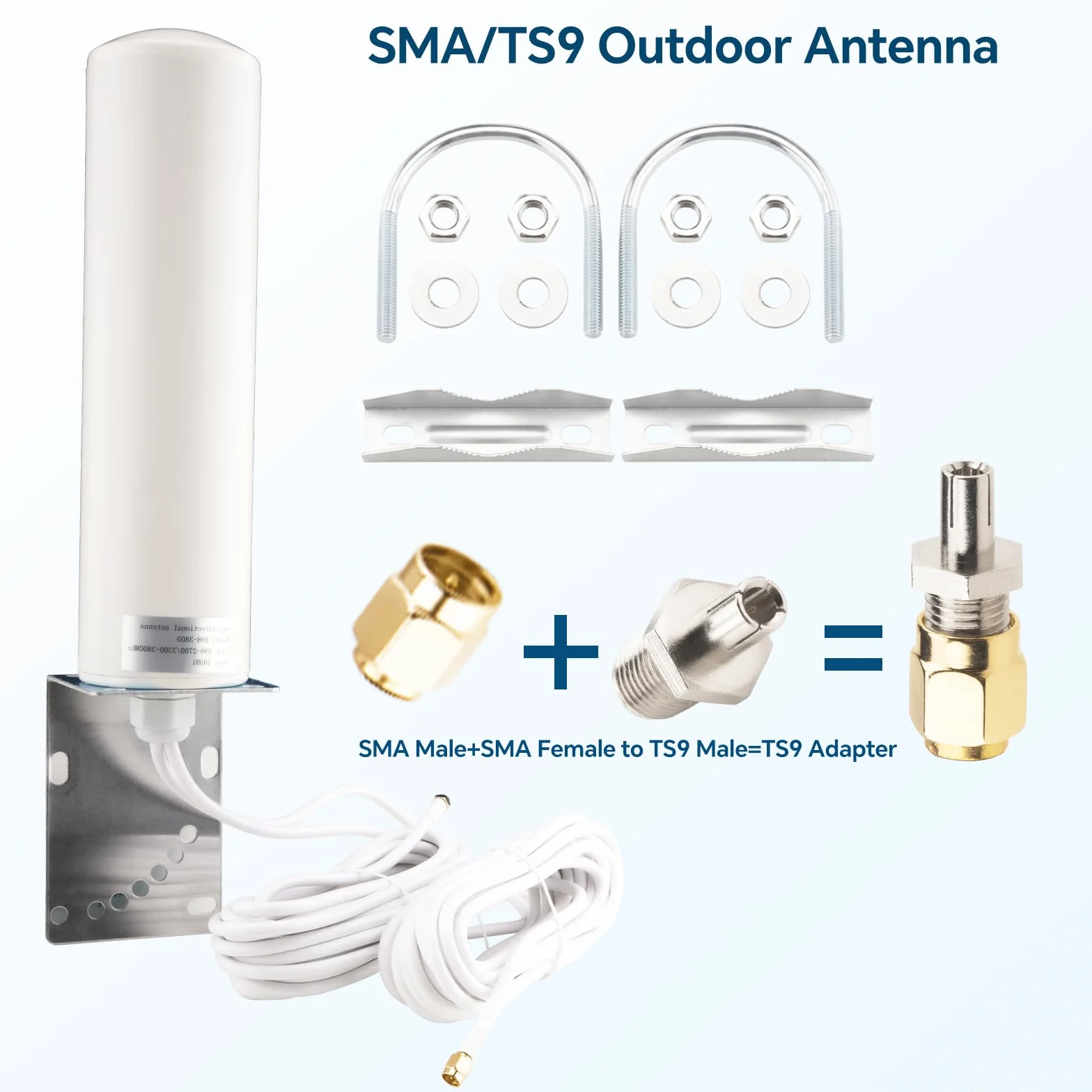 Antenna 4G LTE Esterna 10dBi, Antenna per Router 5G, Amplificatore Segnale Cellulare 698-2700/3300-3800MHz, OmniDirezionale, 5M Cavo RG58 con Adattatore TS9, High Gain per 3G/4G LTE