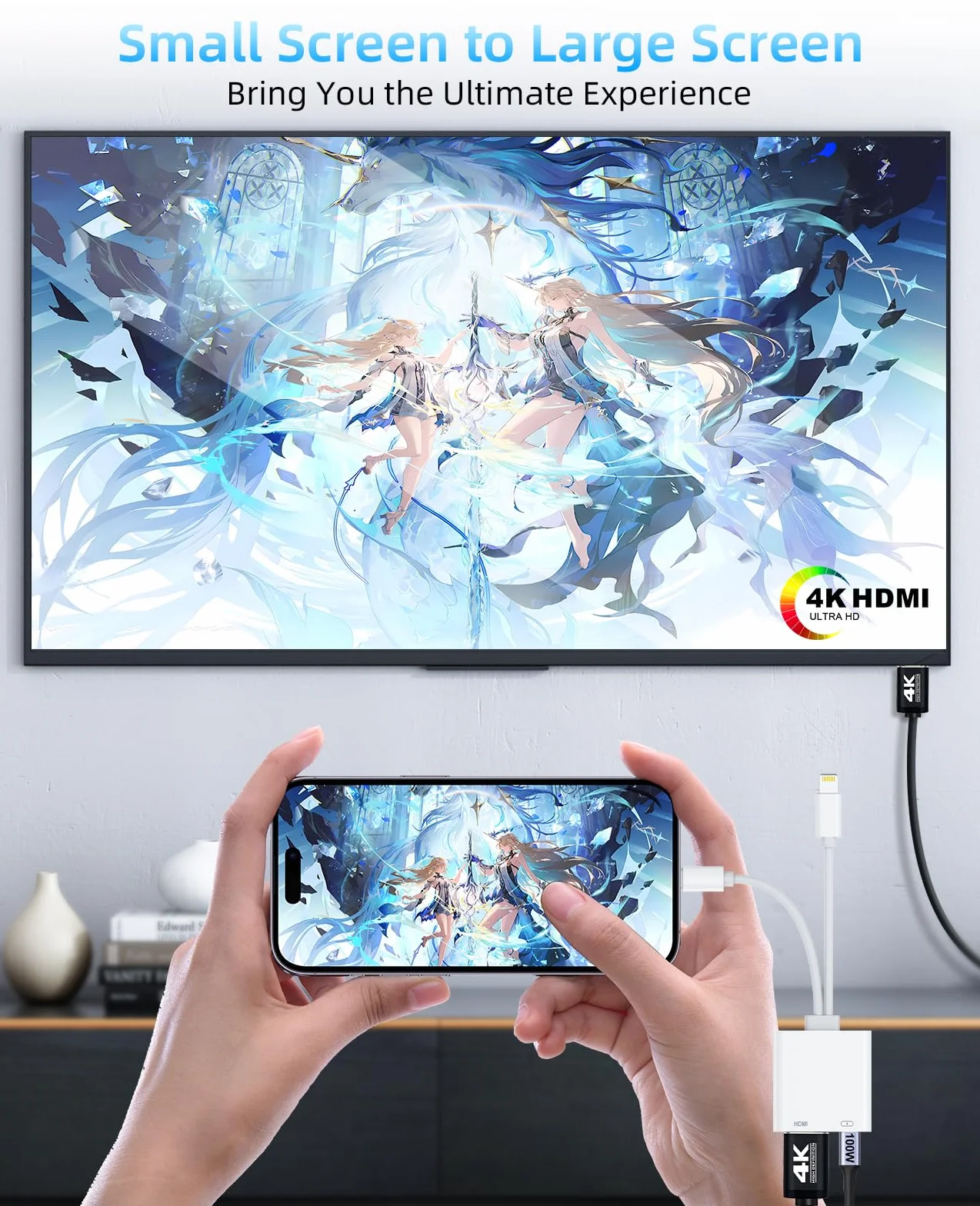 Adattatore USB-C e Lightning a HDMI per iPhone iPad a TV [2026 Nuovo, MFi Certificato], 2 in 1 4K@60 Hz Sincronizzazione Apple Lightning a Adattatore AV Digitale per MacBook, iPhone16/15