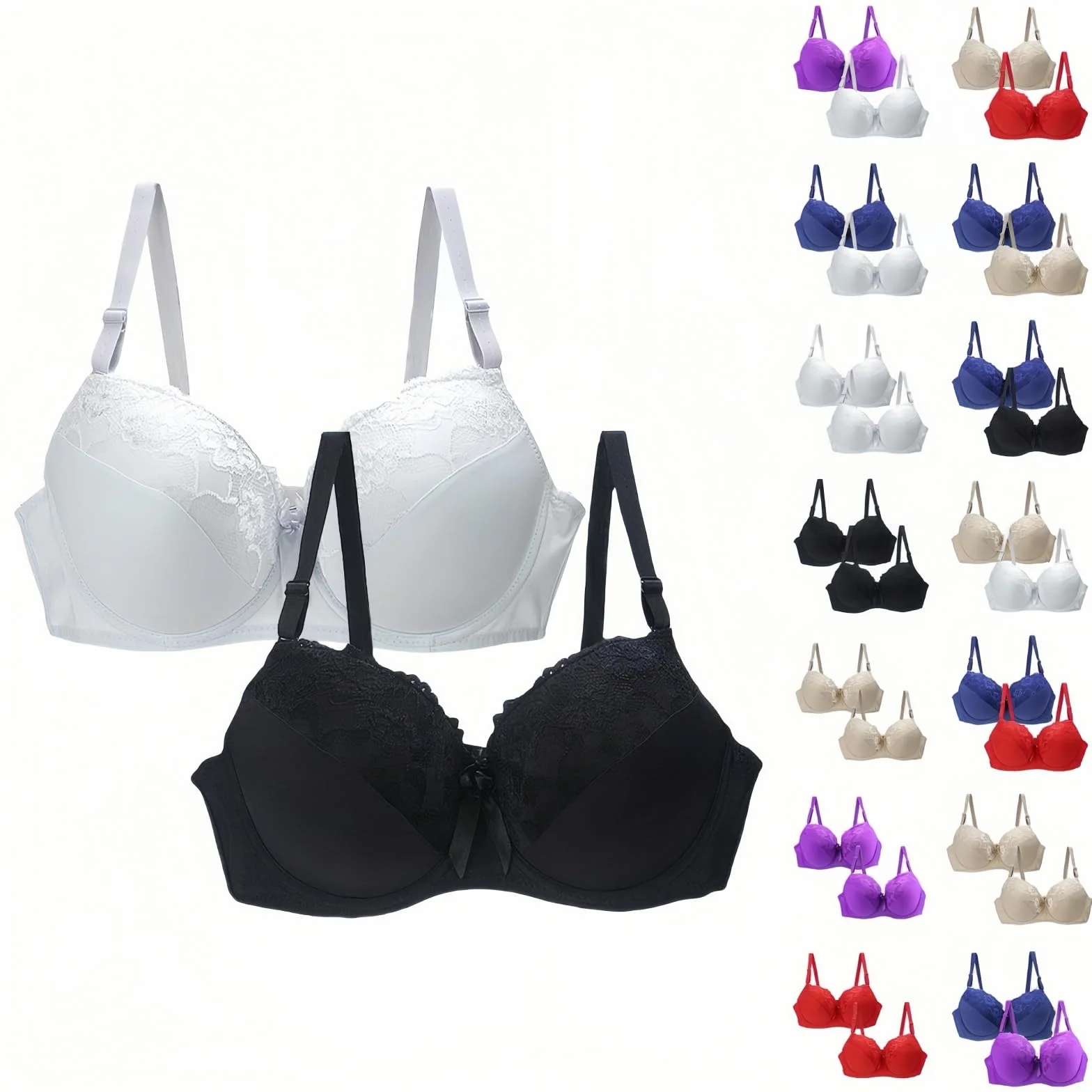 Generico Reggiseno Pizzo con Ferretto Push Up Leggermente Imbottito Lingerie Donna