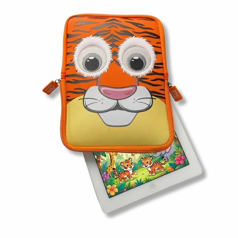 Zoo Cover: Custodia Tablet 10 Pollici Bambini Imbottita Antiurto Morbida Zip Sicura Protezione Completa per Scuola Viaggio (Tigre)