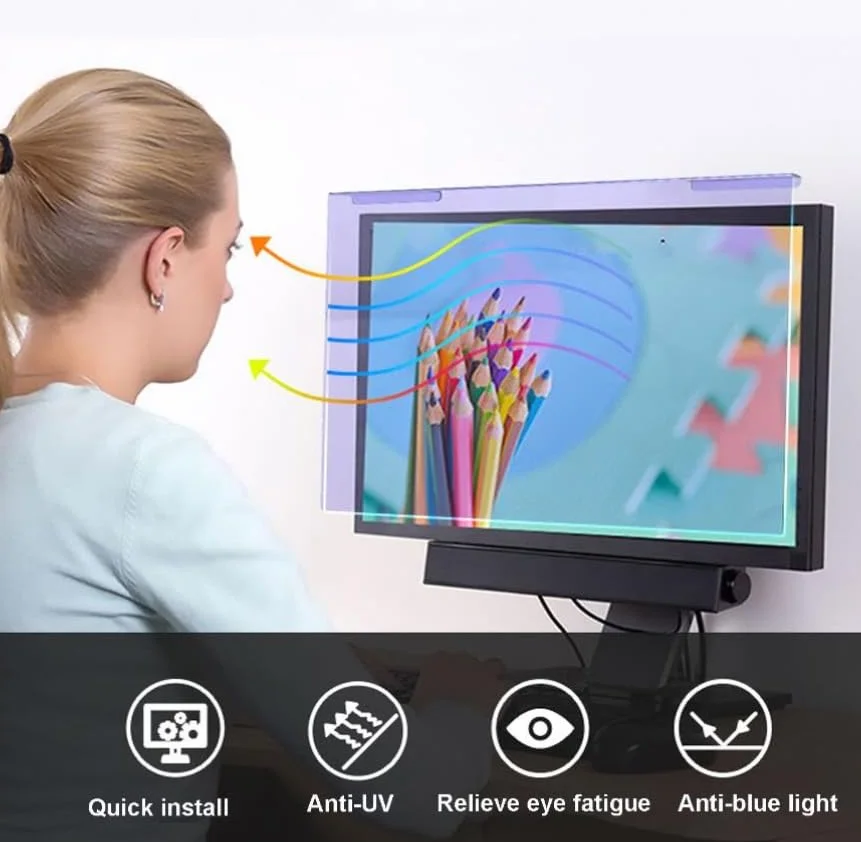 Computer Universale Filtro Anti Luce Blu,Anti Luce Blu Proteggi Schermo,Pellicola Filtrante Anti-UV per la Protezione degli Occhi per Monitor&Desktop PC,Installazione sospesa,staccabile,riutilizzabile