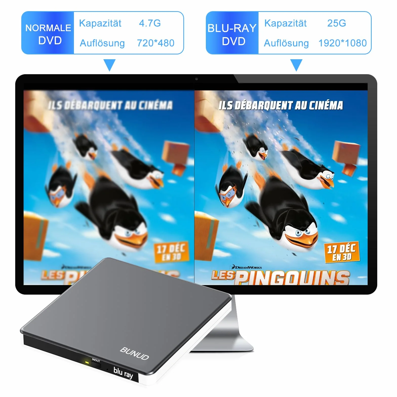 Blu-Ray CD DVD drive esterno USB 3.0 Type C masterizzatore CD/DVD Blu-ray Writer 3D BD Portable per PC Laptop Windows 11/10 Mac MacBook Pro/Air iMac