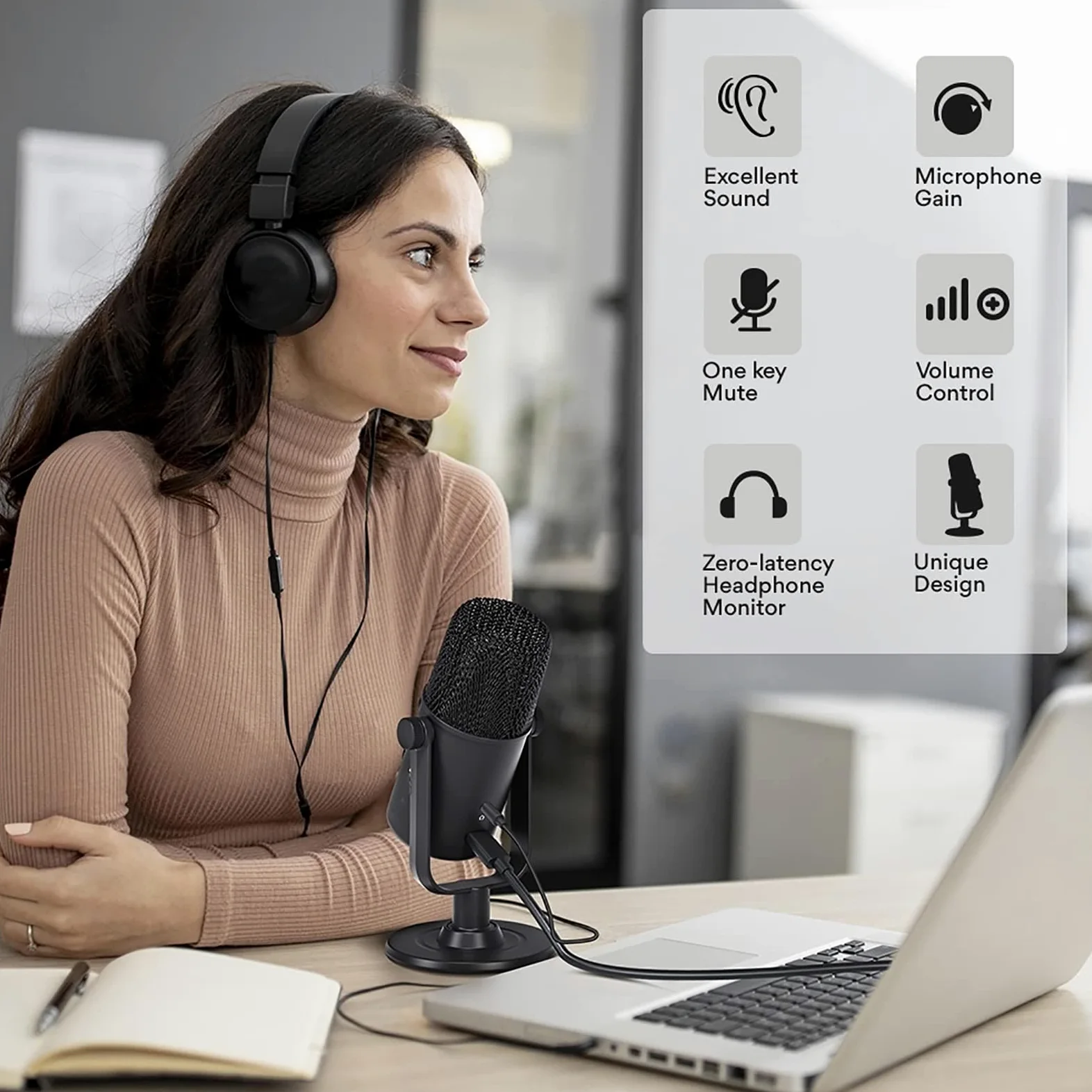 Microfono Di Registrazione, Microfono Per Alesatura Cardioide a Condensatore USB, Corpo Interamente In Metallo, Adatto Per YouTube, Skype, Giochi, Insegnamento Online, Podcast, Studio