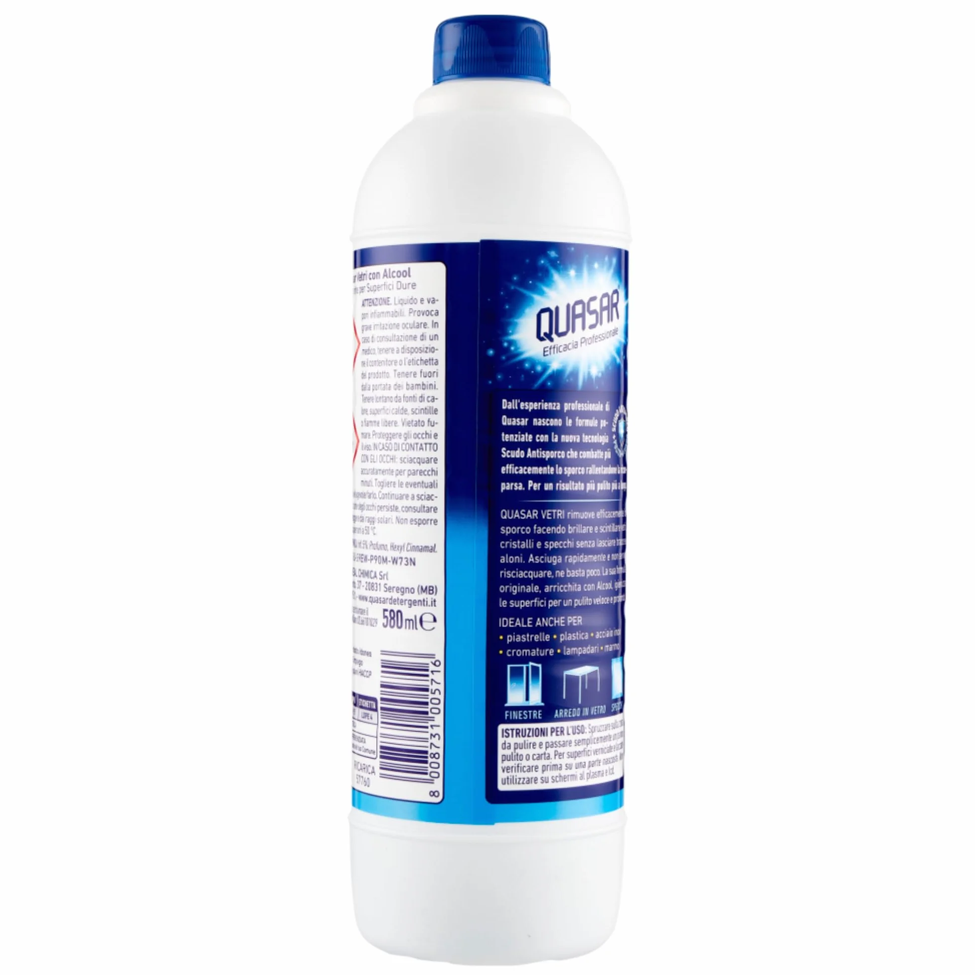 QUASAR VETRI CON ALCOOL 2xTrigger 580ml + 2xRicarica 580ml + Panno In Microfibra Soft Multiuso