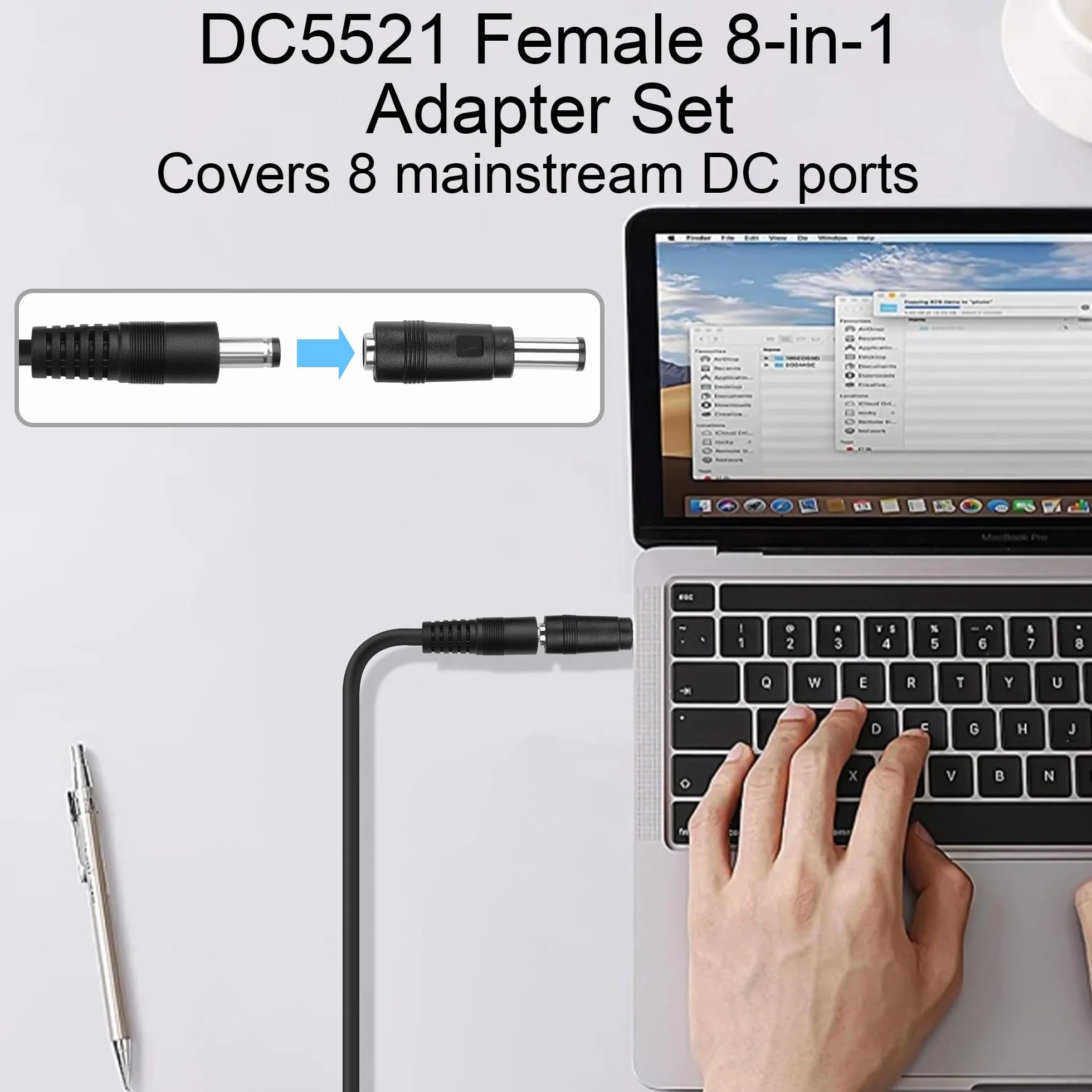 DC 5521 - Set di adattatori da presa a 8 connettori universali DC Power Connector per laptop, router, elettronica (5,5 x 2,5/4,0 x 1,7/3,5 x 1,35/3,0 x 1,1/2,5 x 0,7/Micro USB/Solder-Free Plug
