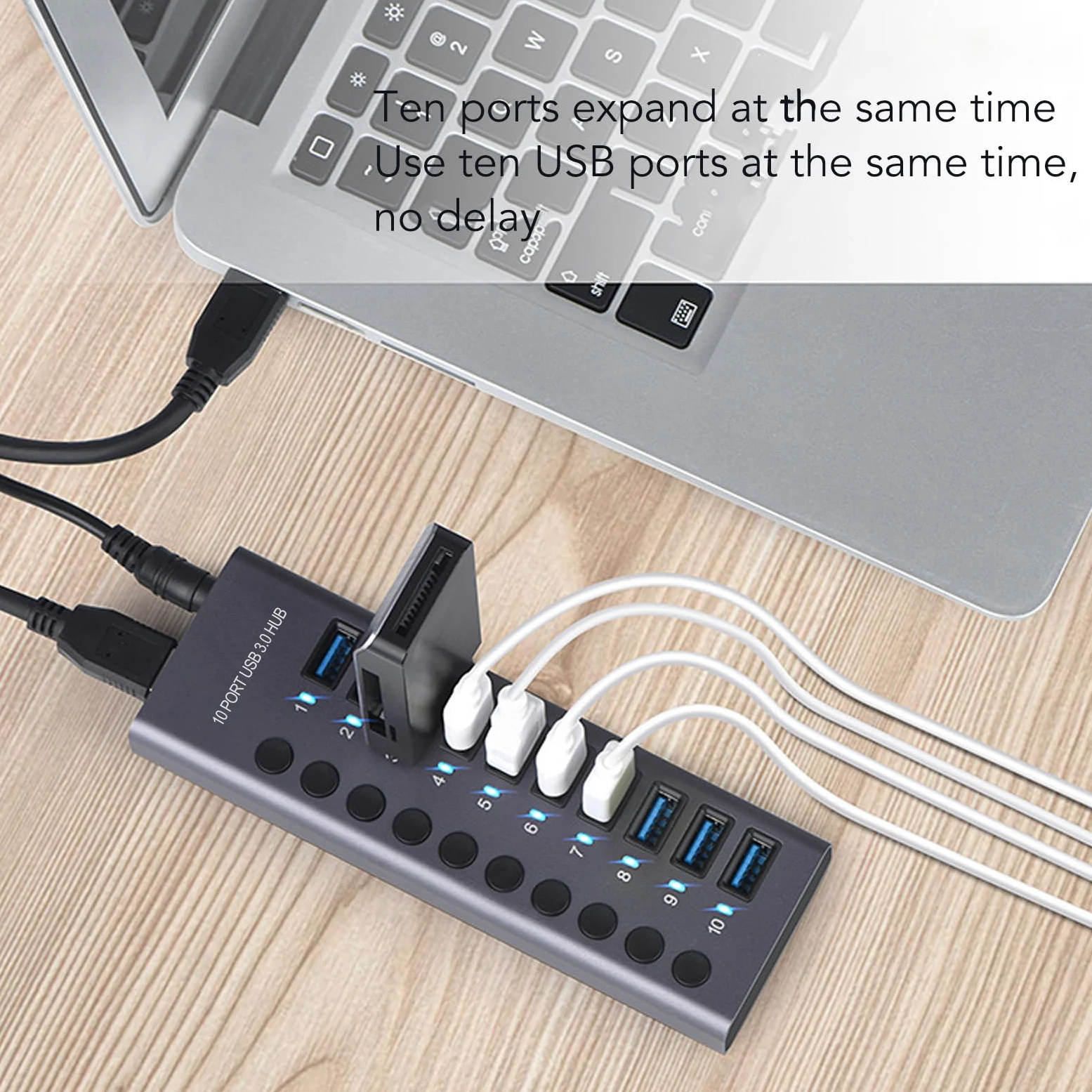 LICAEVEY Hub Dati USB 3.0, Splitter USB a 10 Porte (Spina europea) | Interruttori individuali, alimentatore da 60 W per console di gioco per PC desktop portatile