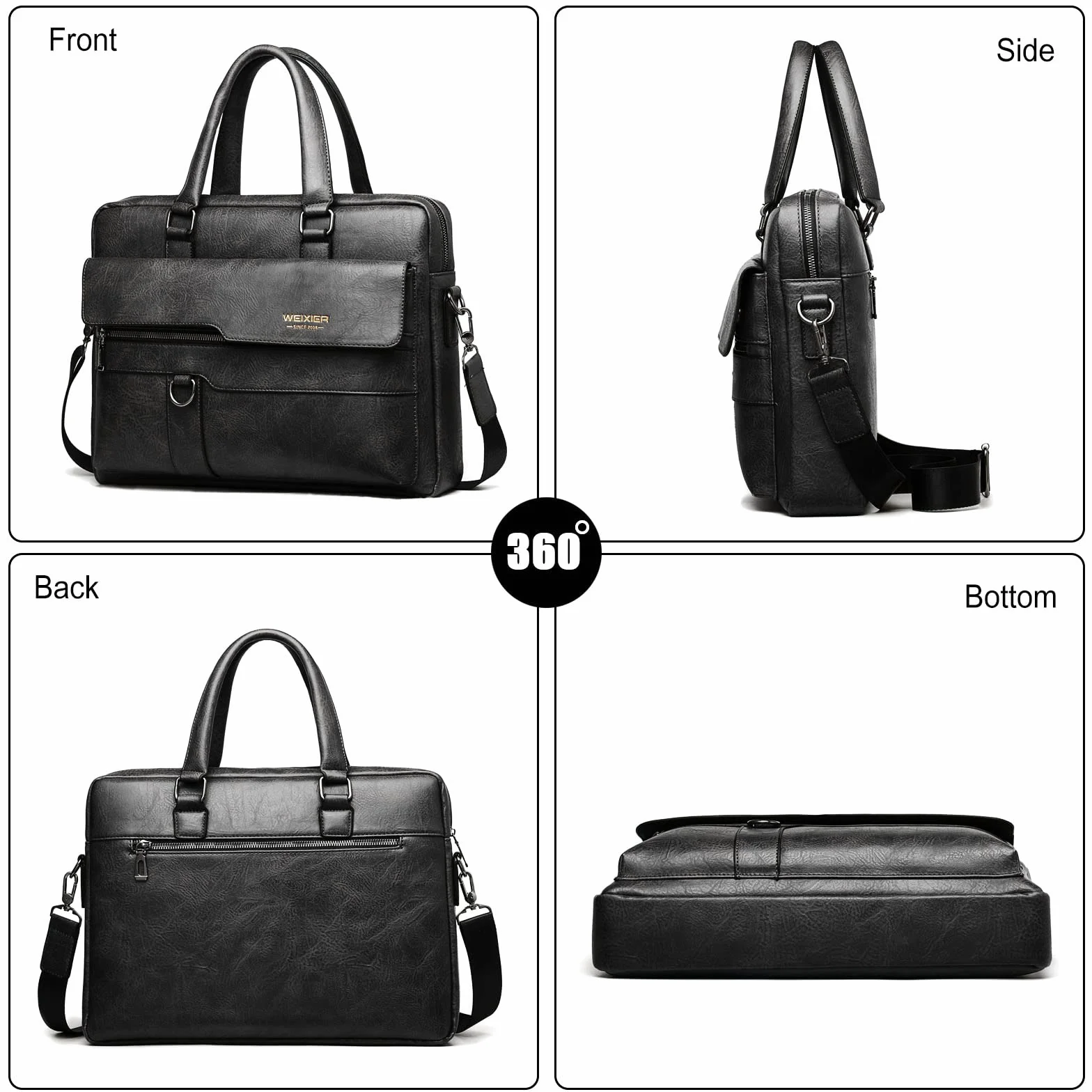 FANDARE Ventiquattrore Uomo Borsa Porta PC da Lavoro Borsa a Tracolla in PU Pelle Borsa Cartella Borse per 12.9 Pollici PC Borsa Messenger per Ufficio Università Insegnanti Scuola Business Nero