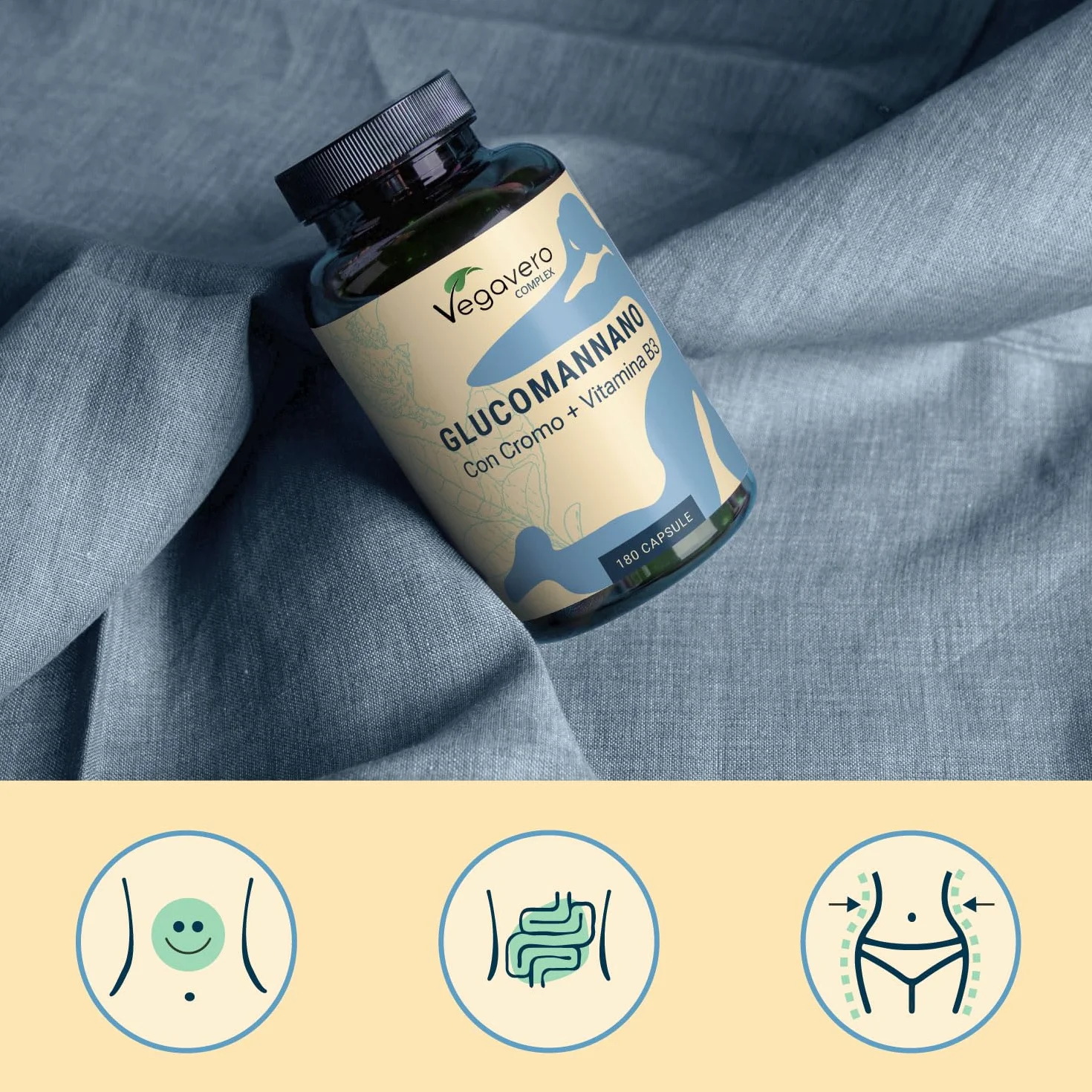 Glucomannano Complex Forte Alto Dosaggio Vegavero® z Witaminą B3 i Chromem