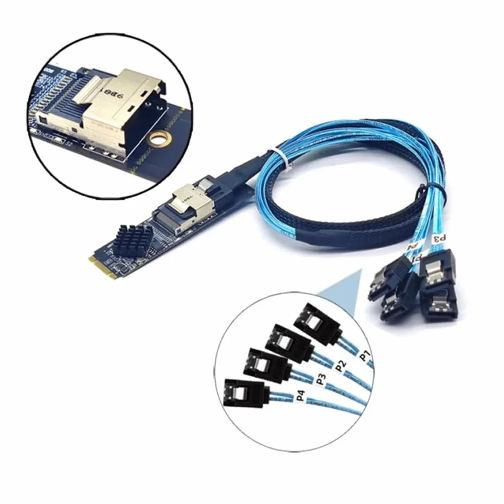 M.2 NVME una Mini SAS SFF-8087 Scheda di Espansione Compatibile con 4 Porte SATA3.0 6 Gbps HDD SSD Controller SATA SFF8087 un M2 NVME