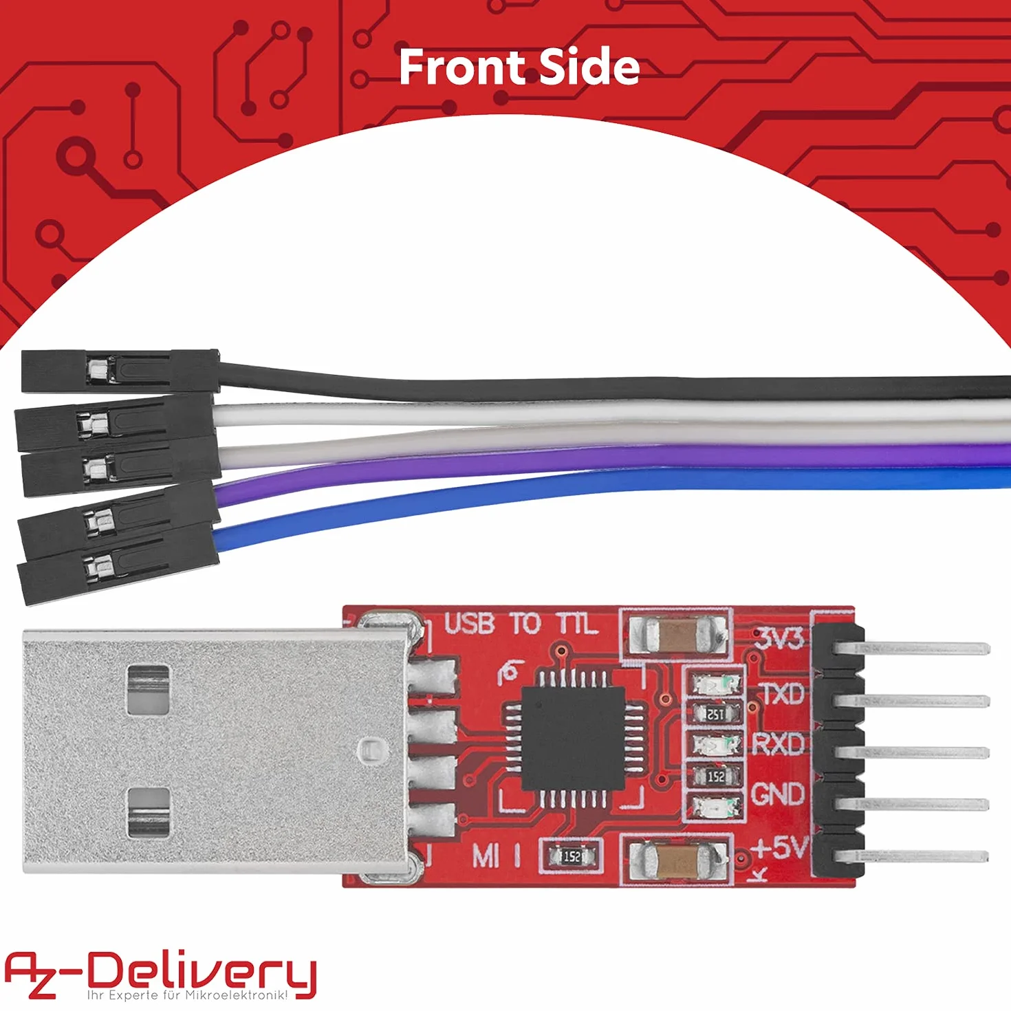 AZDelivery Convertitori da USB a TTL con CP2102 HW-598 per 3,3V e 5V con Cavetto Jumper compatibile con Arduino incluso E-Book!