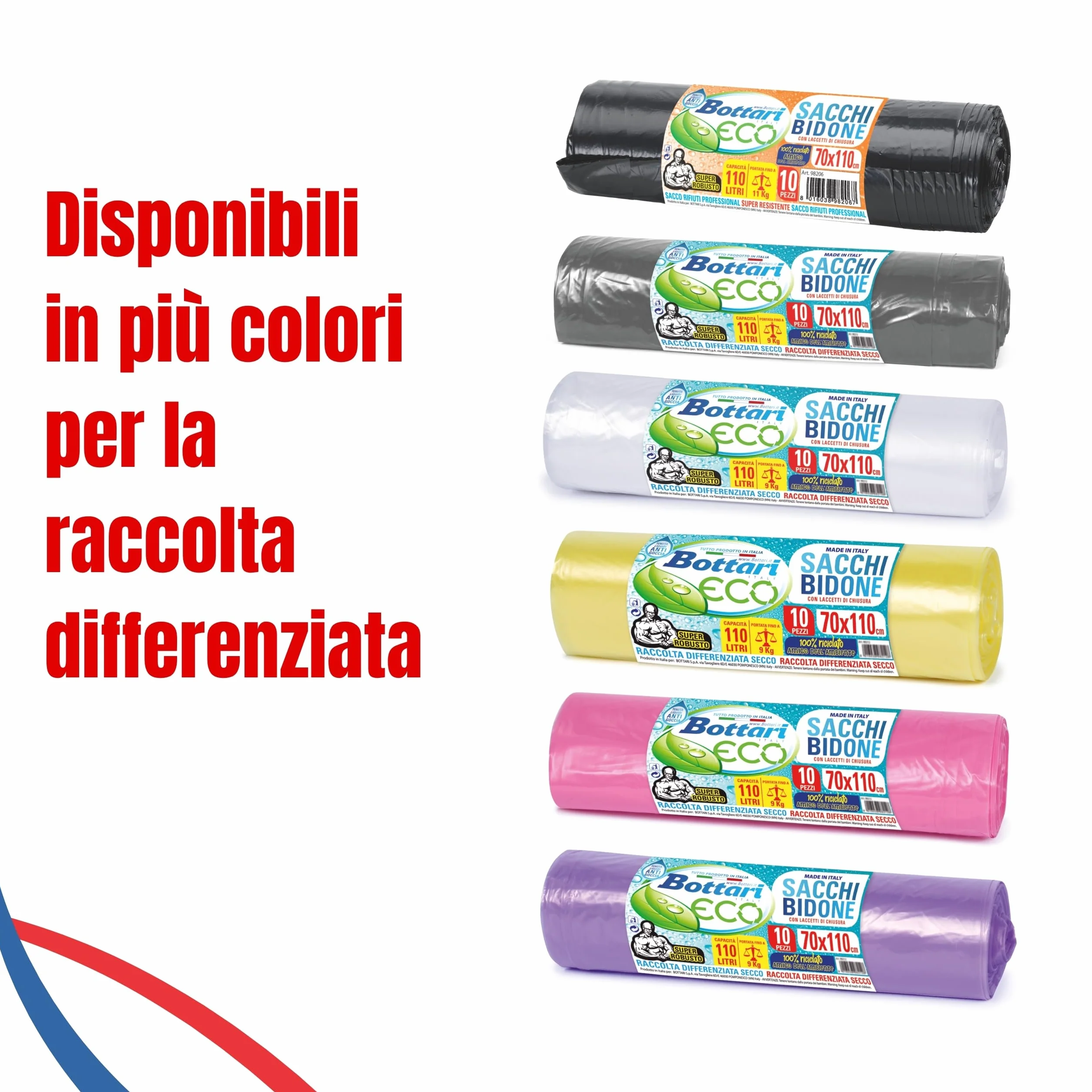 Bottari 60 Sacchi Immondizia 110L 70x110 cm con Laccetti di Chiusura Gialli