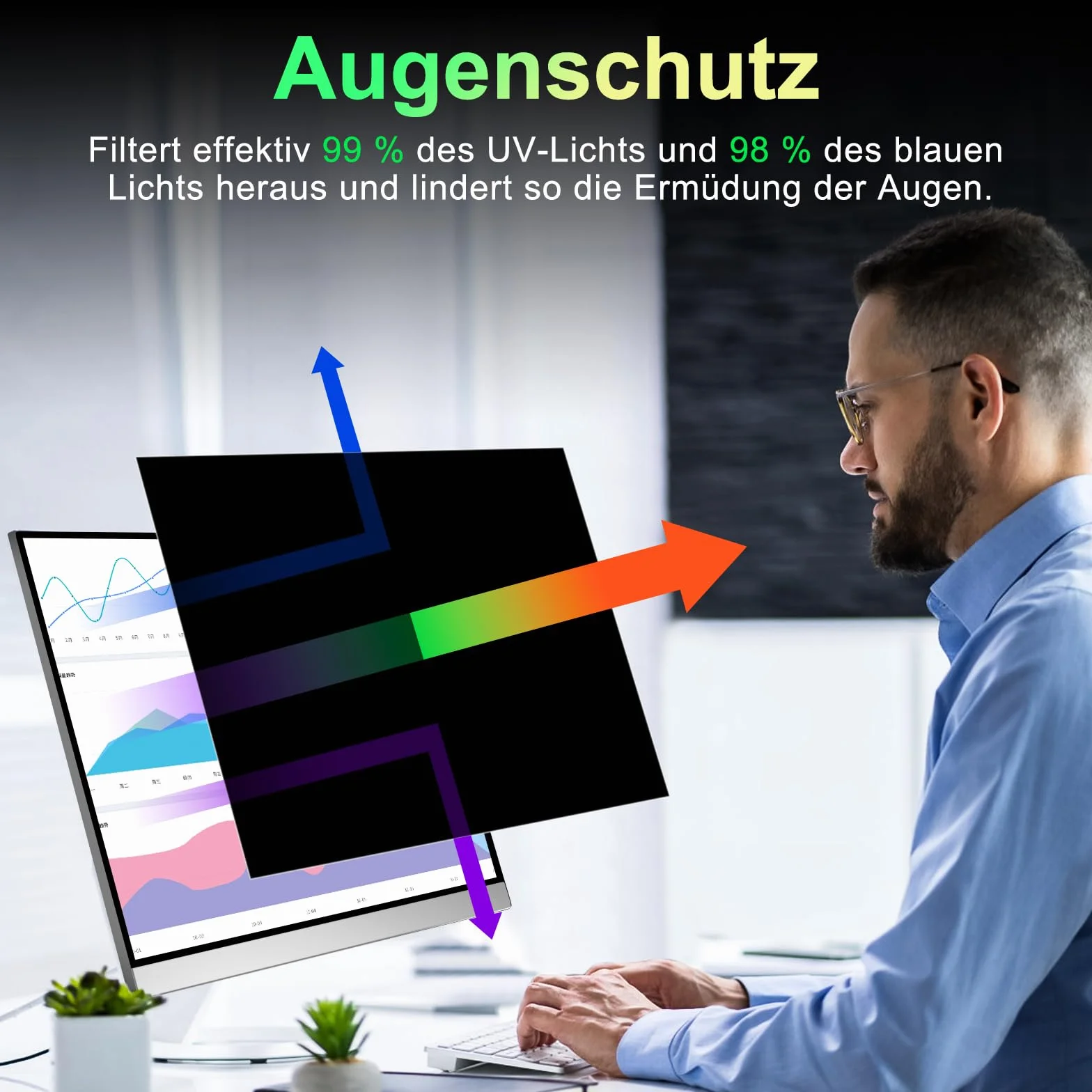 Filtro privacy magnetico per schermo da 24 pollici, rapporto di aspetto 16:9, antiriflesso, anti-luce blu 24", pellicola protettiva per la privacy, schermo rimovibile per computer monitor