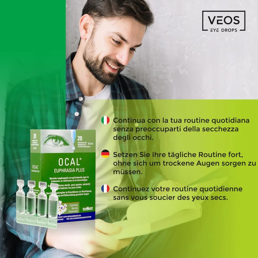 Gocce Lubrificante in Monodose da 20 x 0,5 ml, Collirio per Occhi Rossi e Secchi con Eufrasia
