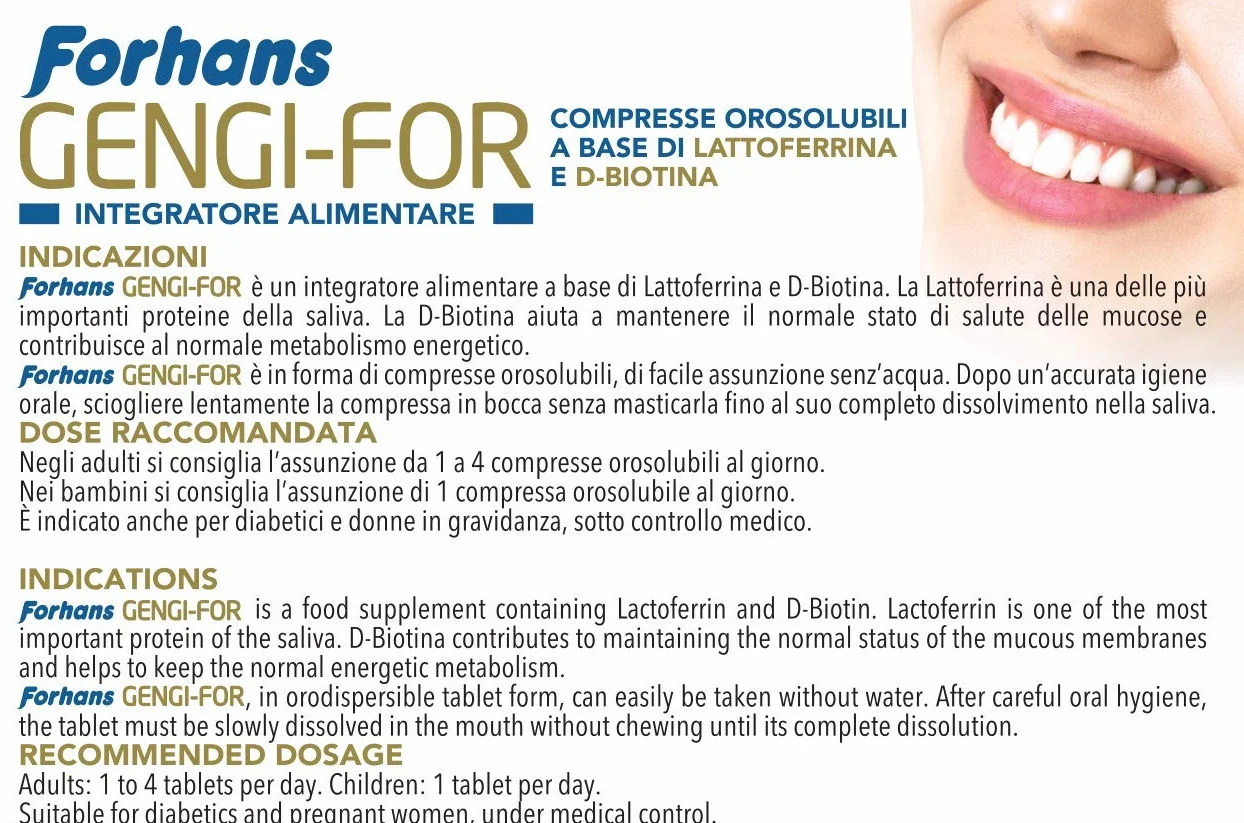 Forhans Integratore Alimentare Gengi-For Lattoferrina D-Biotina 30 Compresse Orosolubili