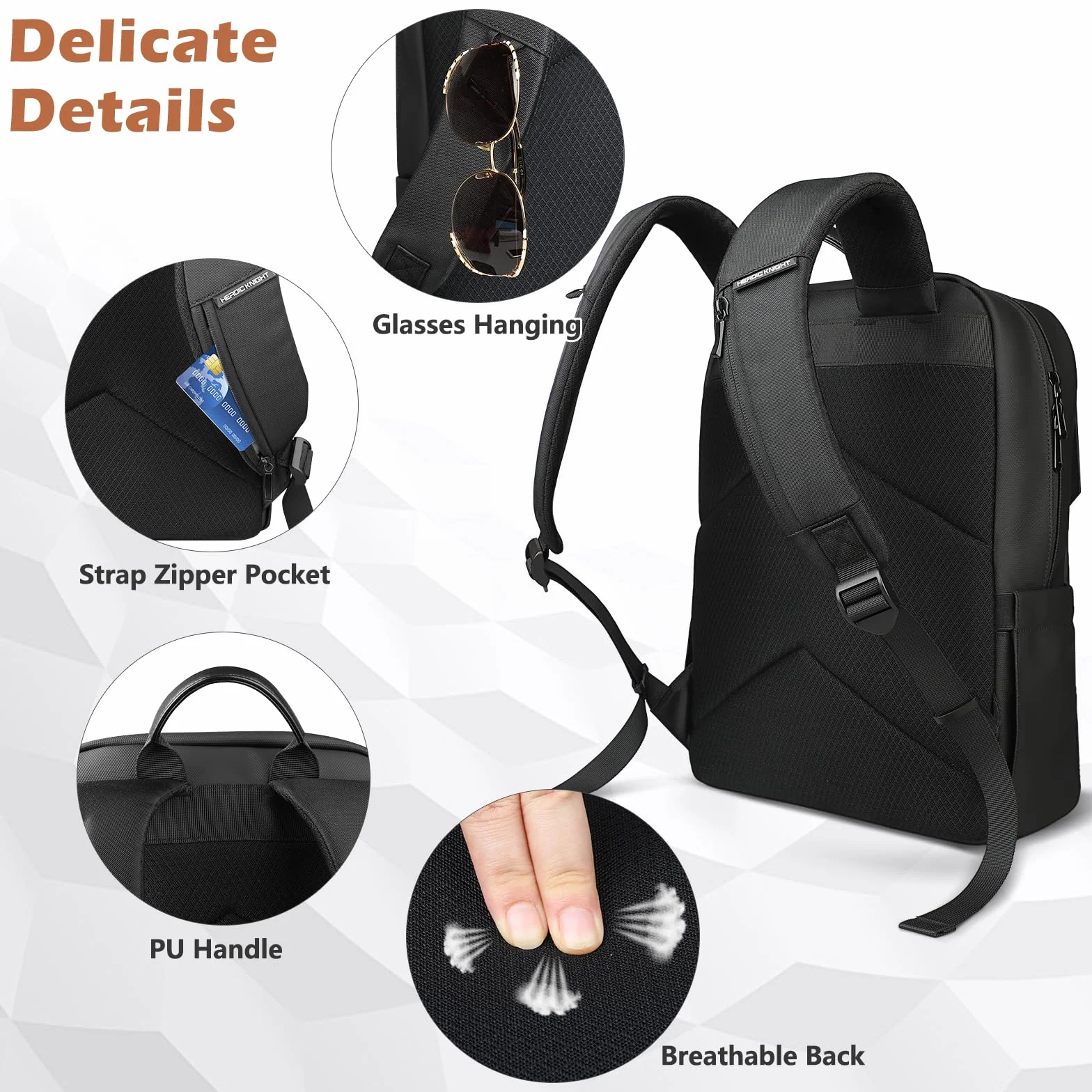 hk Zaino Business da Uomo per Laptop, design moderno ed elegante, leggero, sottile e impermeabile – Perfetto per uomini d’affari, lavoro, università e viaggi – Nero