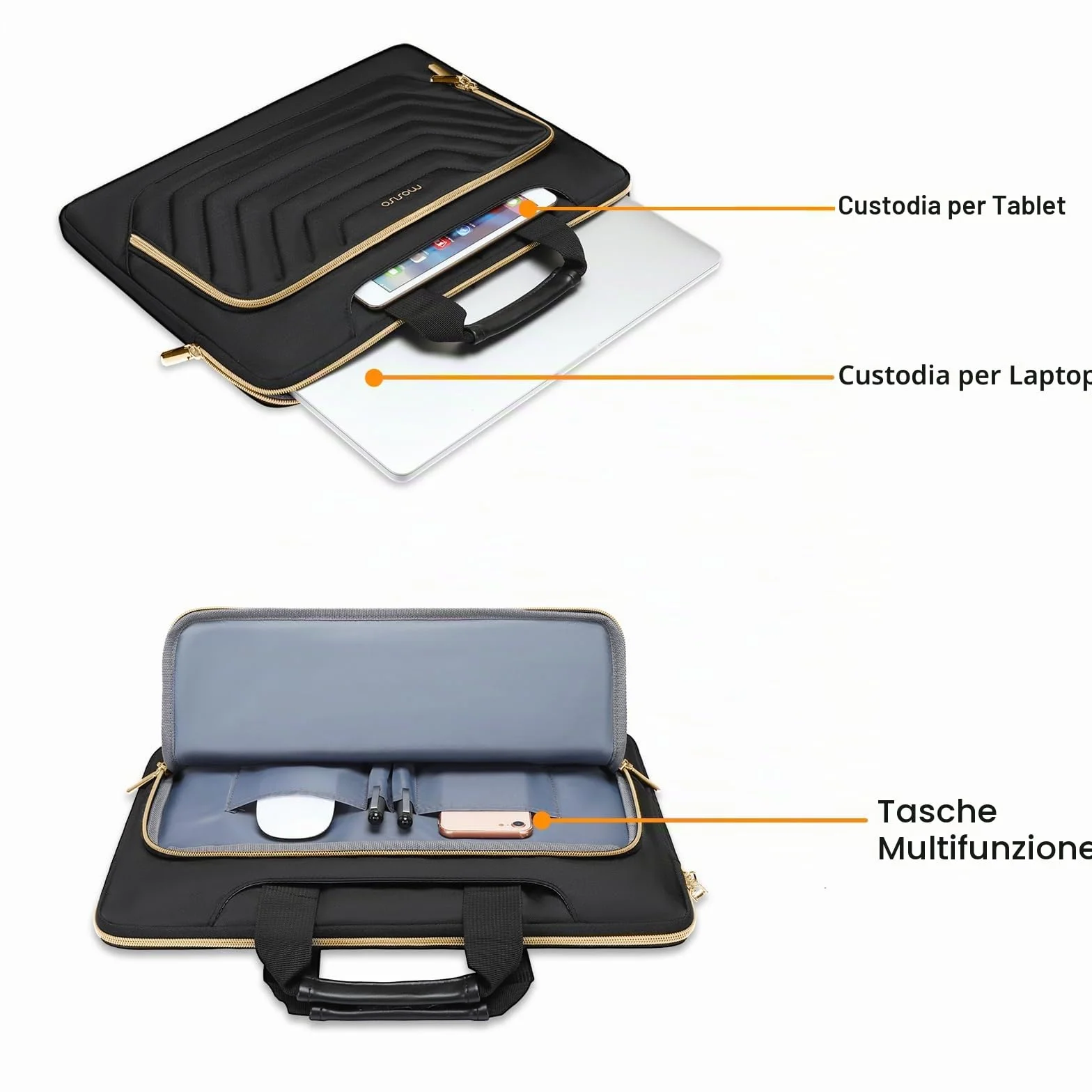 MOSISO 16 Pollici Borsa Tracolla Laptop,15-15,6 Pollici Custodia PC Compatibile con MacBook Pro 16/Air 15,HP,Dell,Lenovo,Asus,Borse Messenger Front Invertito Trapezio Quilted Tasca&Belt,Nero