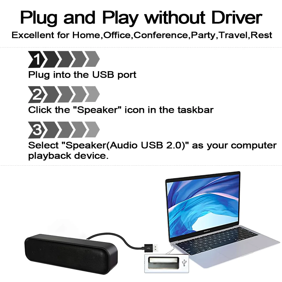 ZETIY - Altoparlante per PC, alimentazione USB, per portatile/PC Windows Mini sound-bar Plug and Play.