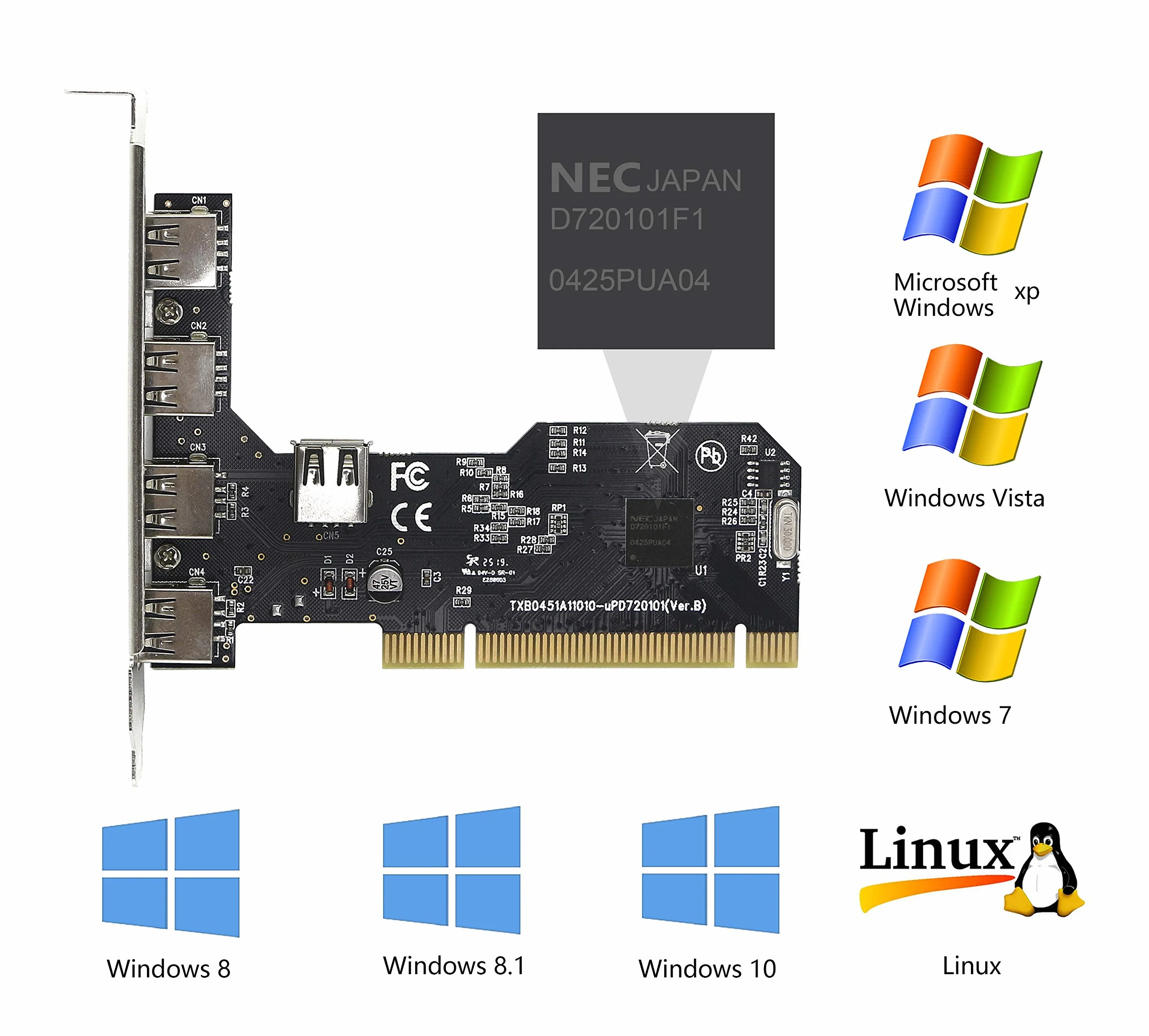 CERRXIAN Scheda di espansione PCI a USB 2.0 a 5 porte, scheda di espansione PCI USB per PC desktop, adattatore controller hub da PCI a USB 2.0