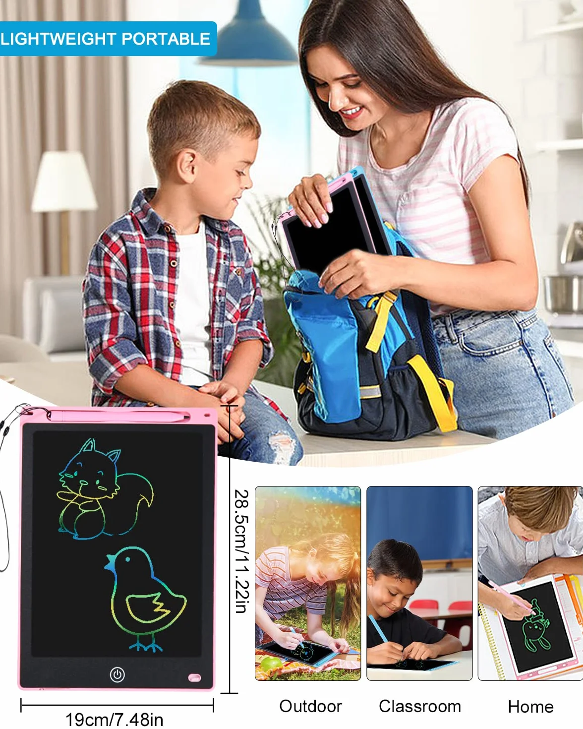 Tavoletta Grafica Bambini LCD 12 Pollici Display Colorato Cancellabile con Pulsante Elimina e Blocco