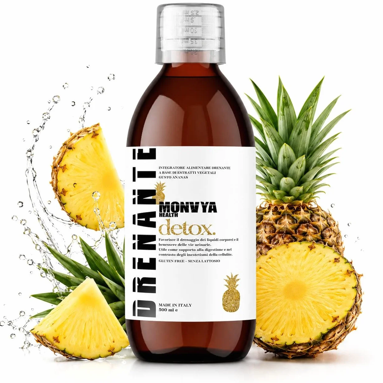 Monvya Health Drenante Forte con Bromelina 500ml Detox Cellulite Digestivo Gambe Leggere