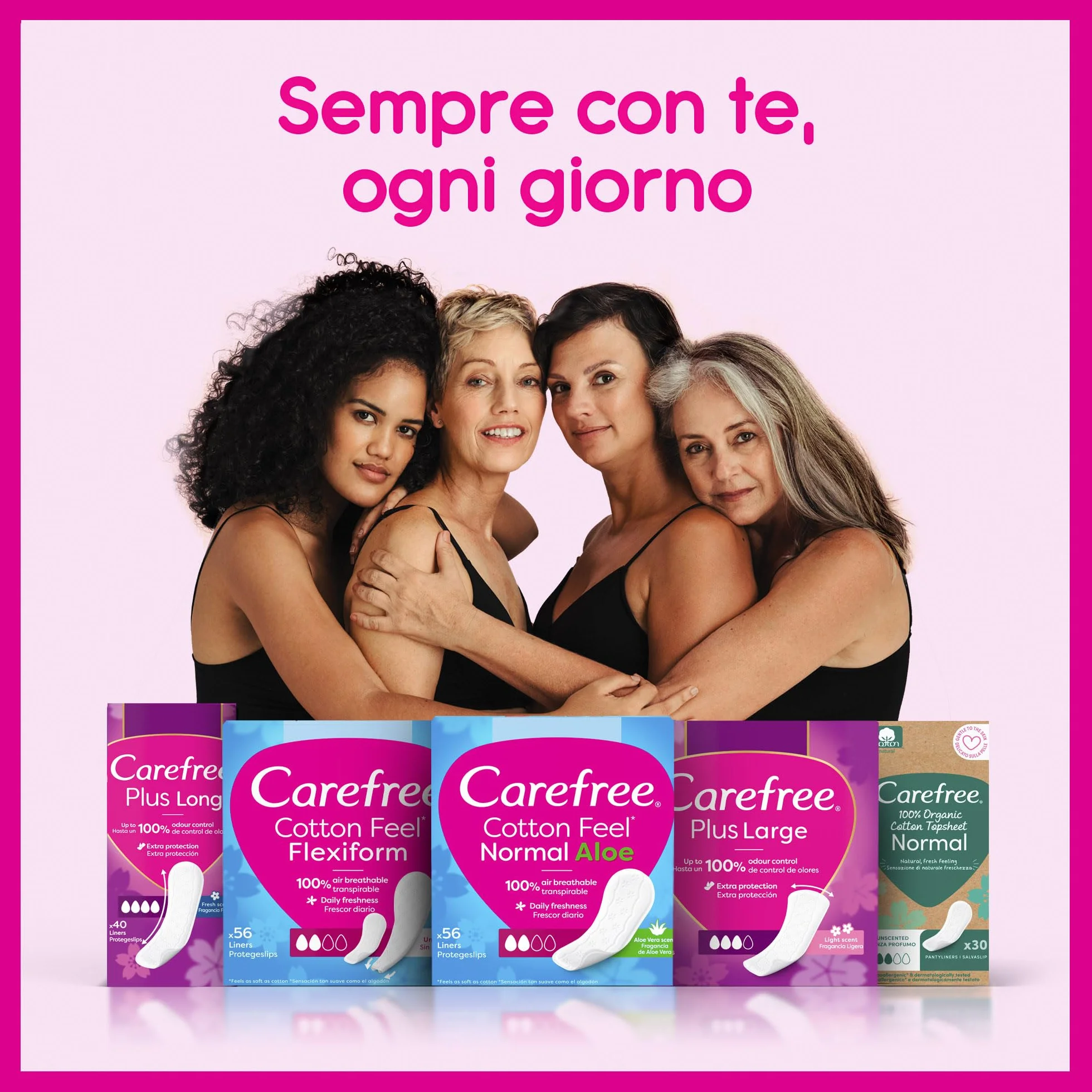 Carefree Salvaslip Cotton Feel Flexiform Fragranza Fresca, Salva slip donna 100% traspiranti, 56 sztuk
