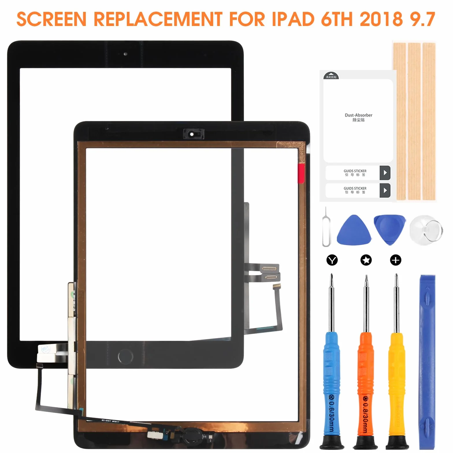 Reparo per iPad 6th 9.7 2018 Touchscreen - per iPad 6 6th Generation Touch Screen A1893 A1954 Digitizer Schermo di Ricambio Vetro include Strumenti di Riparazione (con Home Buttone) (Nero)