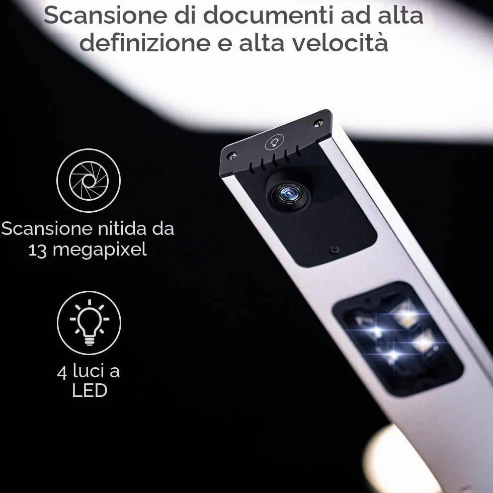 D800 Documenti Videocamera: Scanner HD 13 MP, Visualizzatore USB, Cattura formato A3, Rilevamento OCR per Corsi a distanza, Ufficio e Istruzione, Non Compatibile con Mac