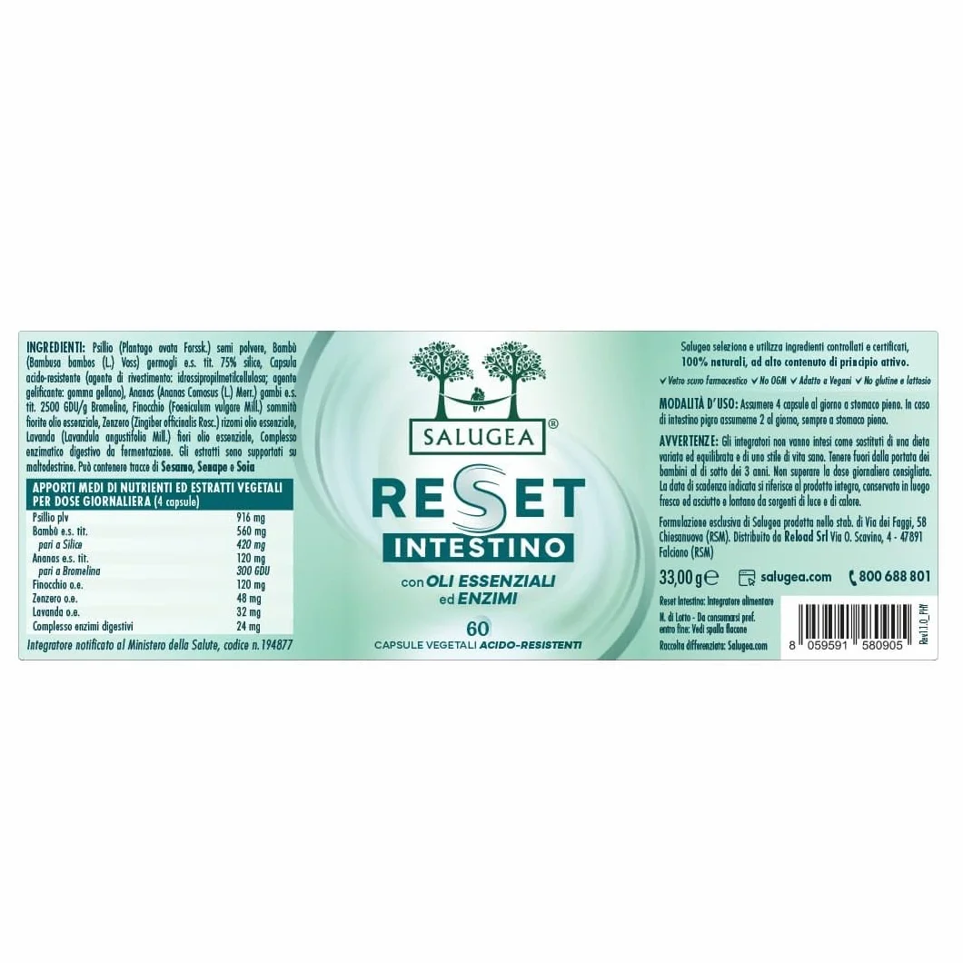 Salugea Reset Intestino Integratore Detox Naturale 60 Capsule