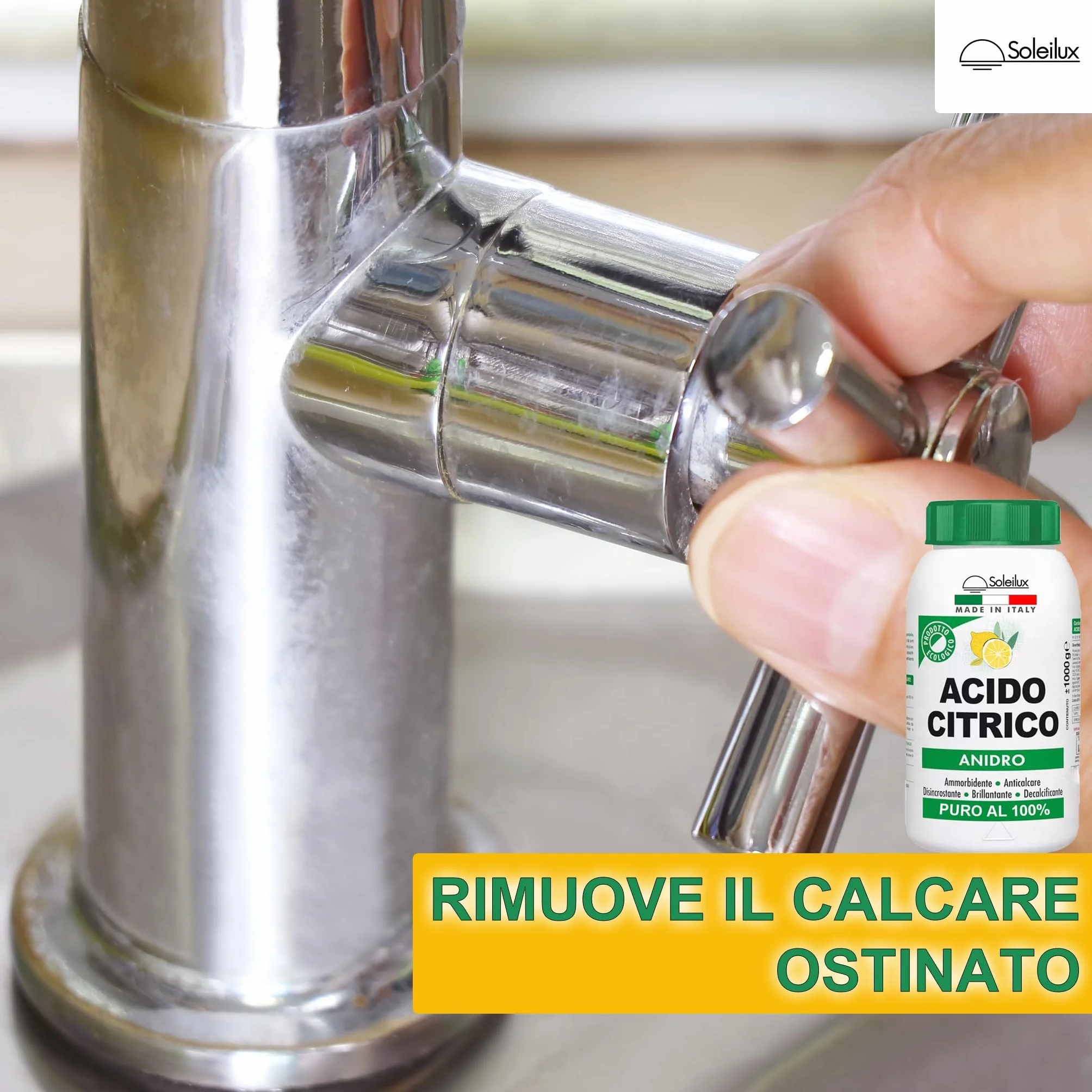 SOLEILUX Acido Citrico in Polvere Puro 1 kg Multiuso Anticalcare