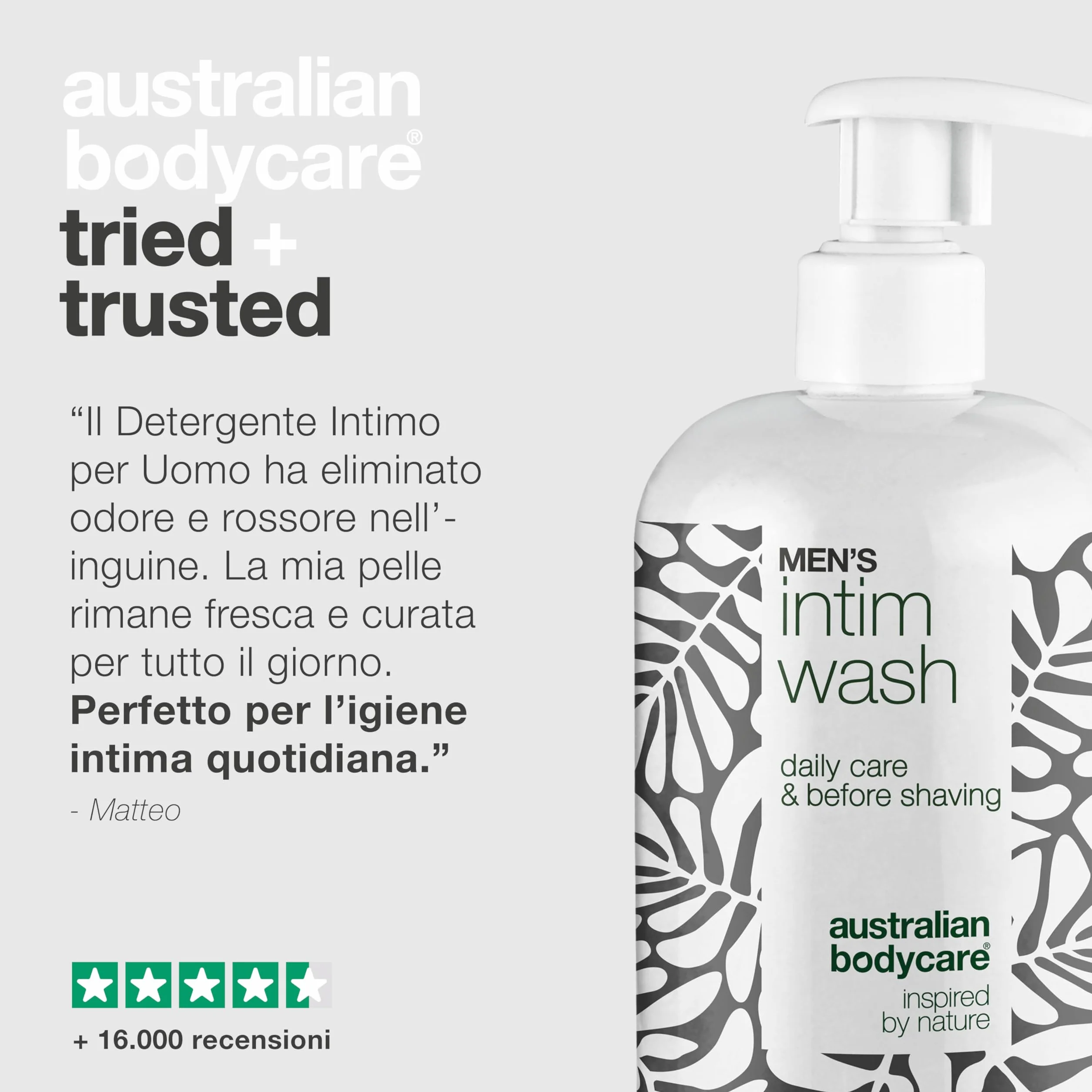 Gel detergente intimo per uomini 500ml contro irritazioni prurito odori con 4-terpineolo olio di tè e glicerina