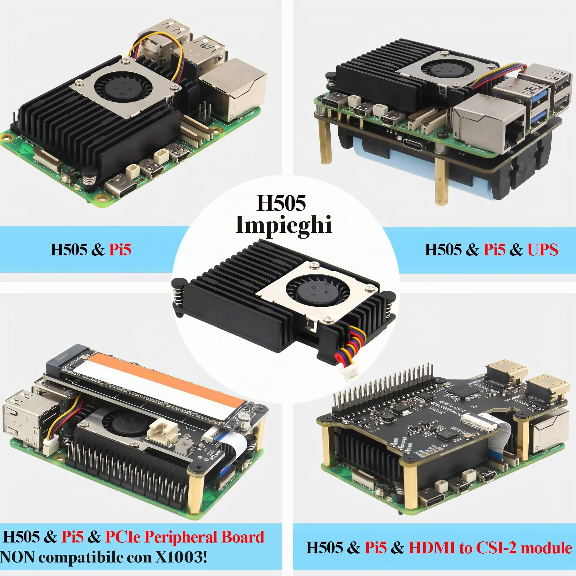 Geekworm H505 Active Cooler Fan for Raspberry Pi 5, Aluminum Heatsink with Blower PWM Fan