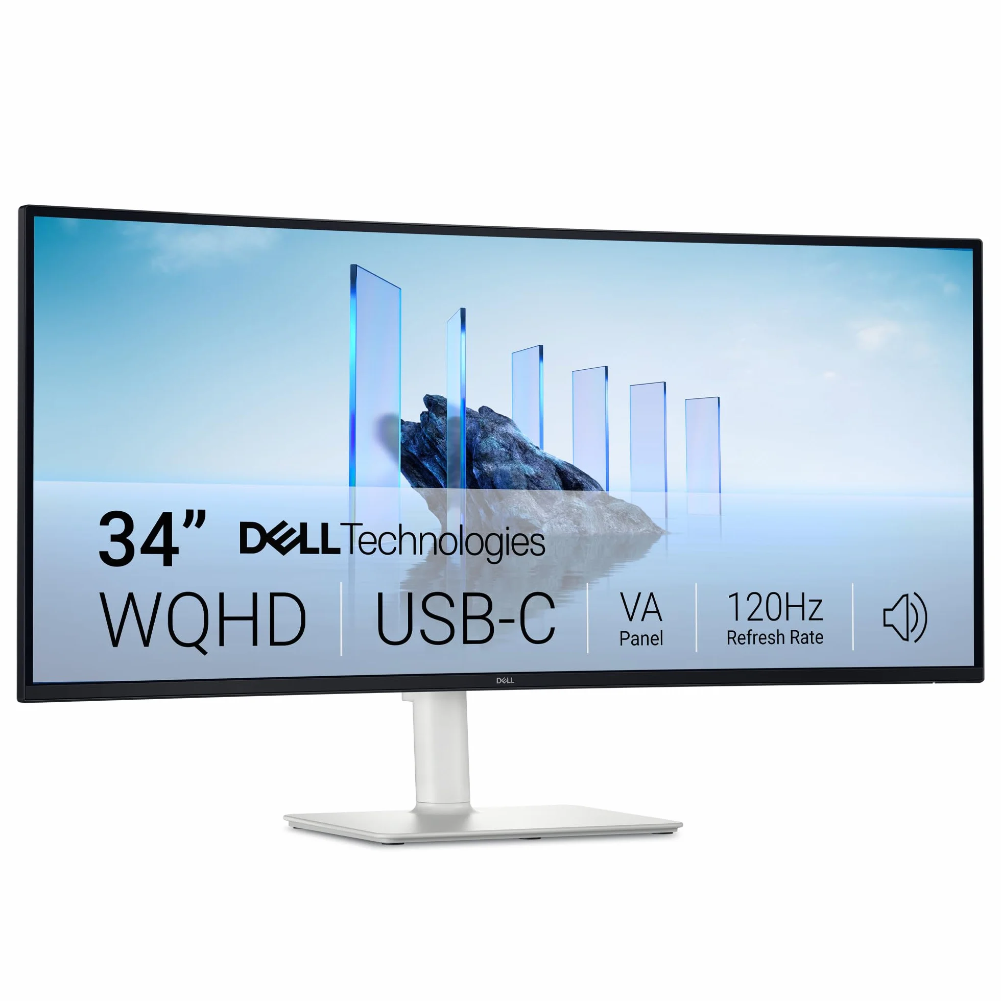 Dell 34 Plus USB-C Monitor - S3425DW, WQHD (3440x1440), 21:9 Curvo, 120Hz, VA, 1ms, AMD FreeSync Premium, HDR10, Regolabile in Altezza, Altoparlanti integrati, 2 USB-C, 2 HDMI, 3 Anni di Garanzia