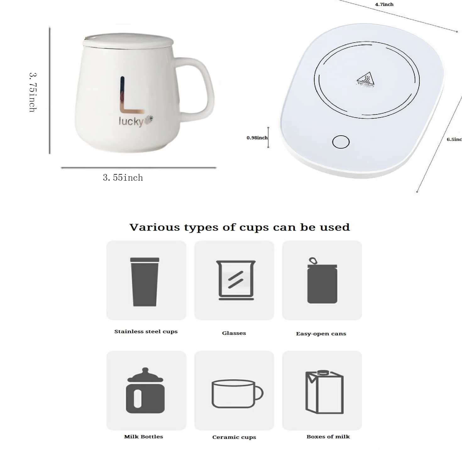 Scalda Tazza da Caffè Elettrico,55℃i Tazza di Controllo della Temperatura Intelligente per caffè Cacao e Bevande Calde, per casa e Ufficio scaldatazze elettrico (Bianco)