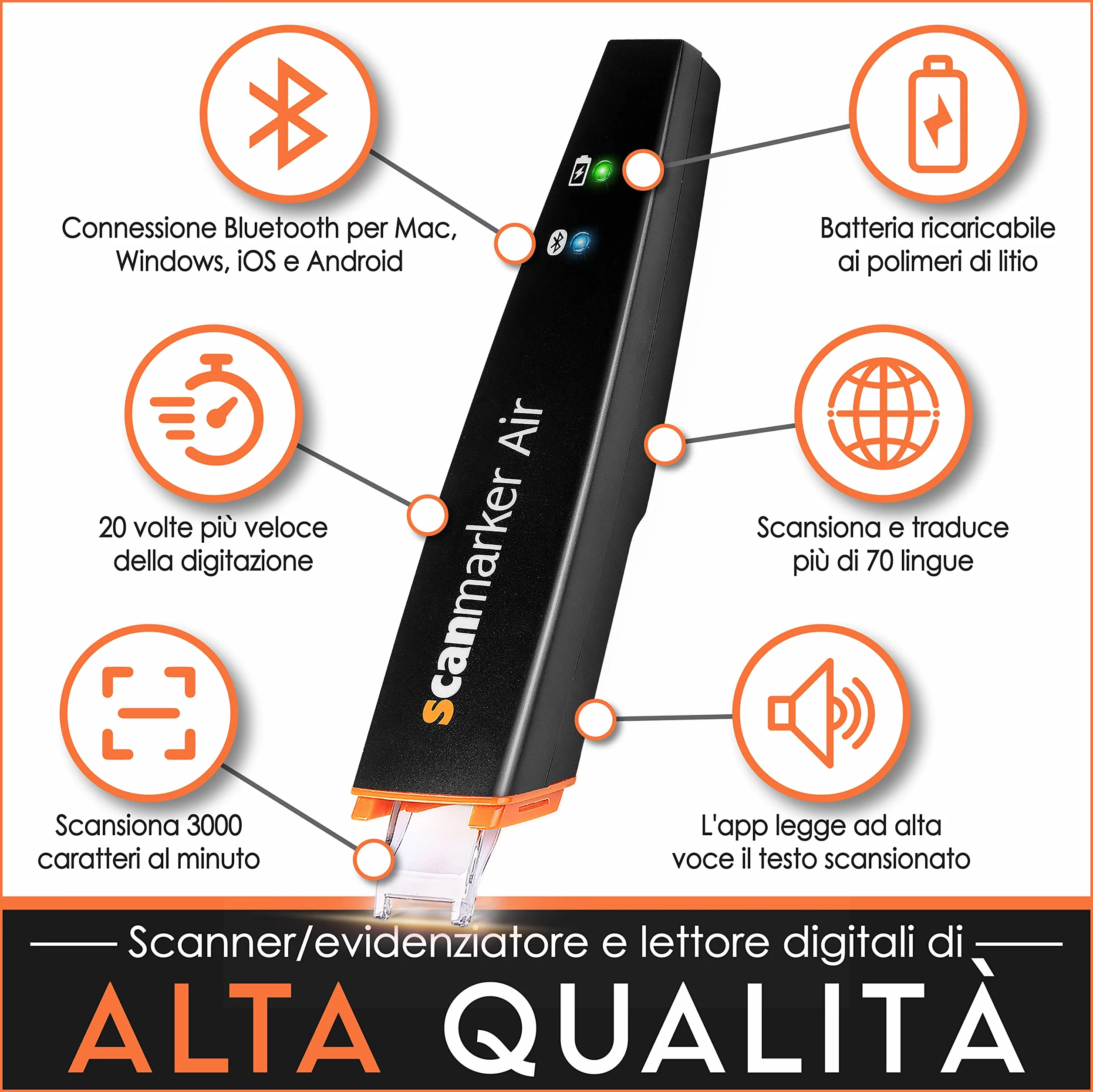 Scanmarker Air Penna Scanner e Traduttore Multilingue per Dislessia, Studenti, Professionisti - Compatibile Mac, Windows, iOS, Android, Nero