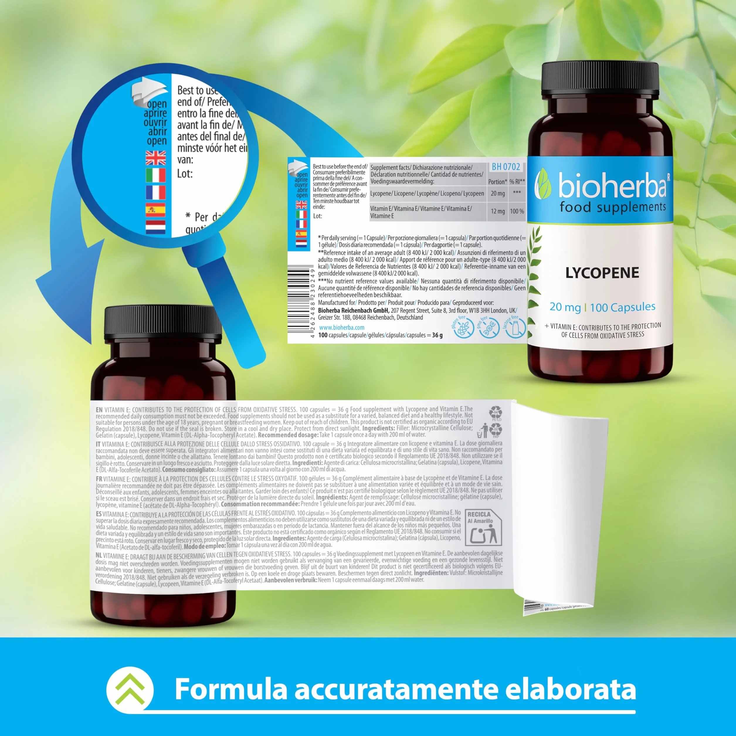 Lycopene Capsule 100 con 20 mg di Licopene e Vitamina E da Estratto di Pomodoro BIOHERBA