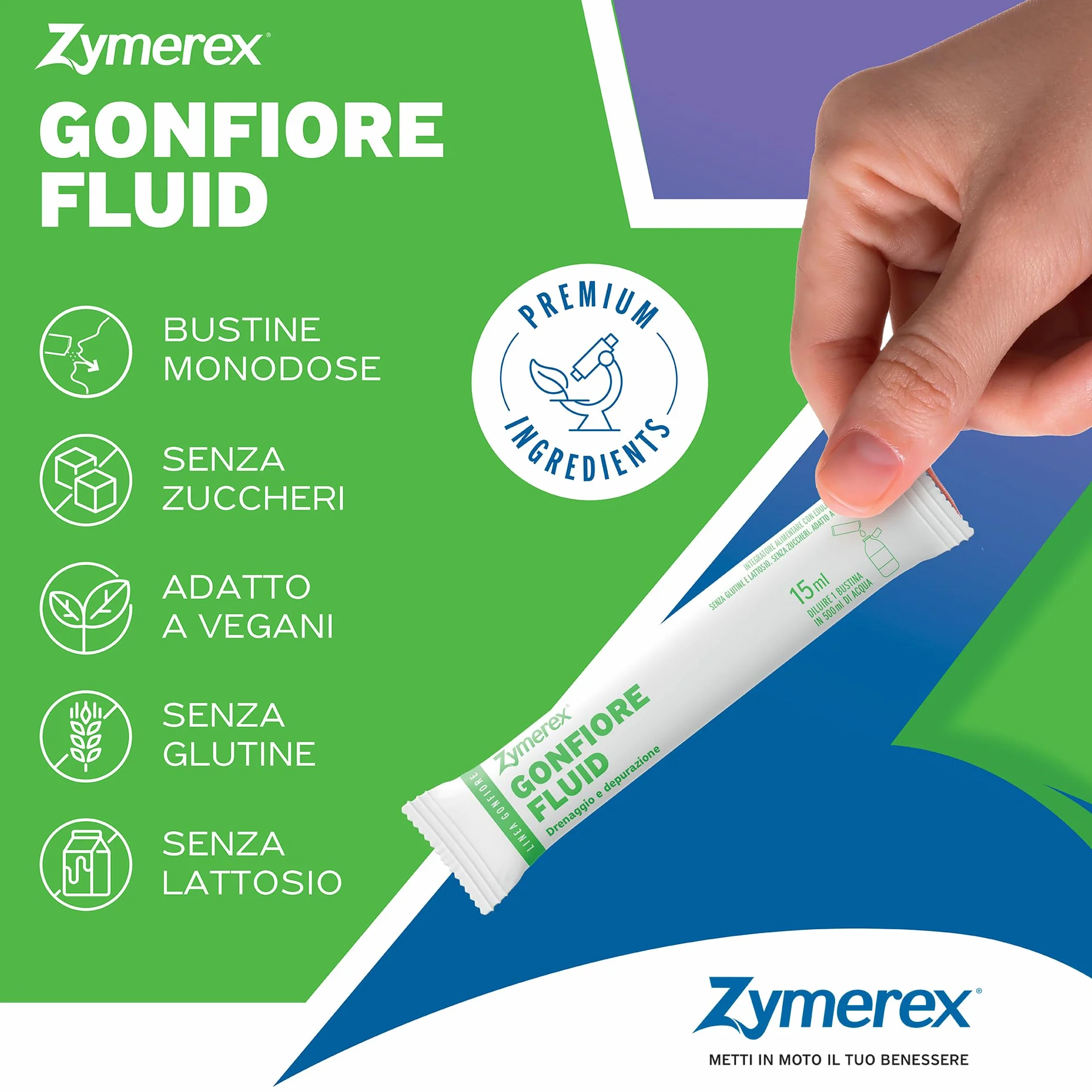 GONFIORE FLUID aroma FRUTTI ROSSI 15 Bustine monodose Drenaggio liquidi Depurazione Senza glutine e lattosio