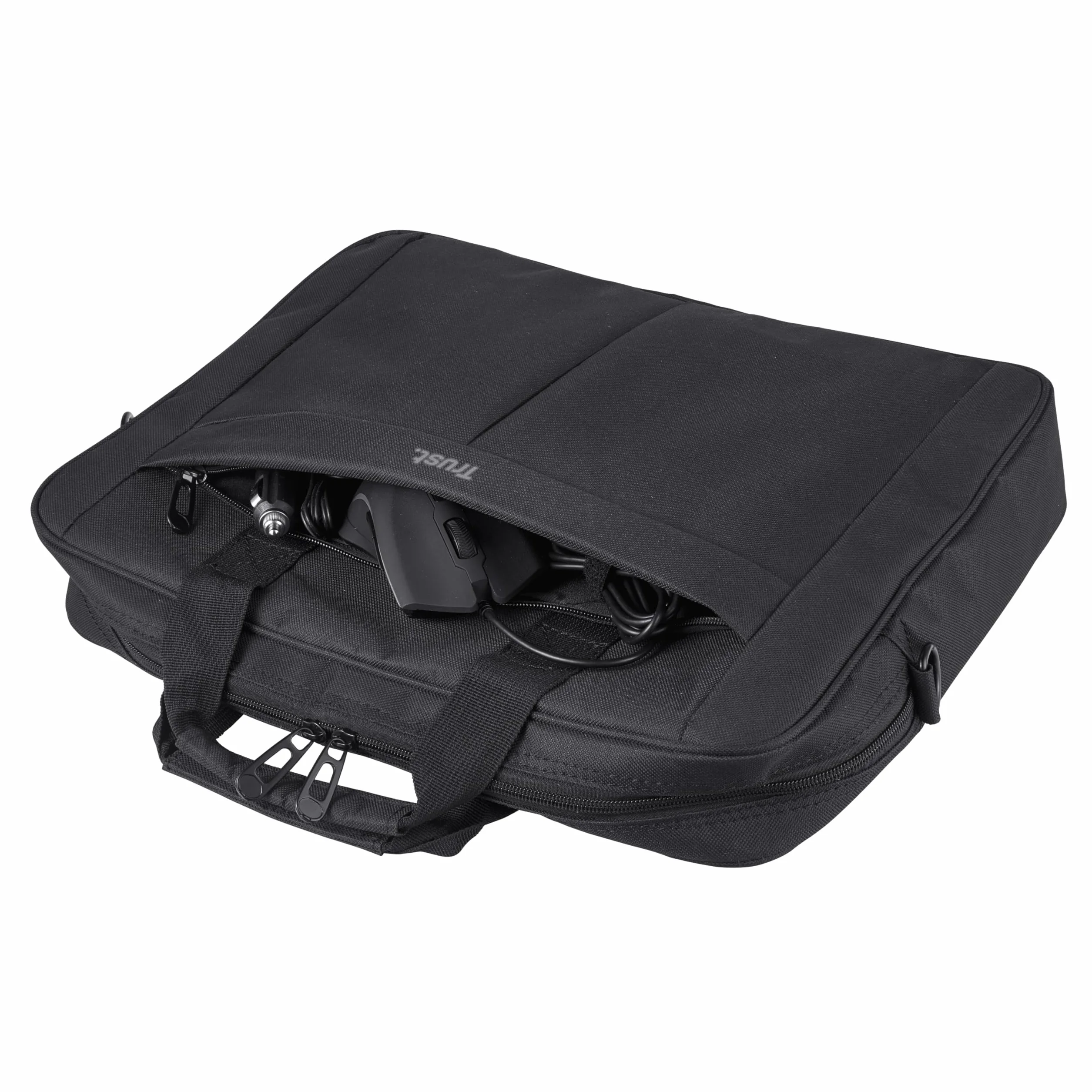 Trust Primo Borsa Porta PC Portatile 16 Pollici, Borsa a Tracolla Regolabile per Laptop Fino a 385 x 315 mm, Custodia Trasporto Tessuto Resistente per Computer Notebook Macbook Dell HP Asus, Nero