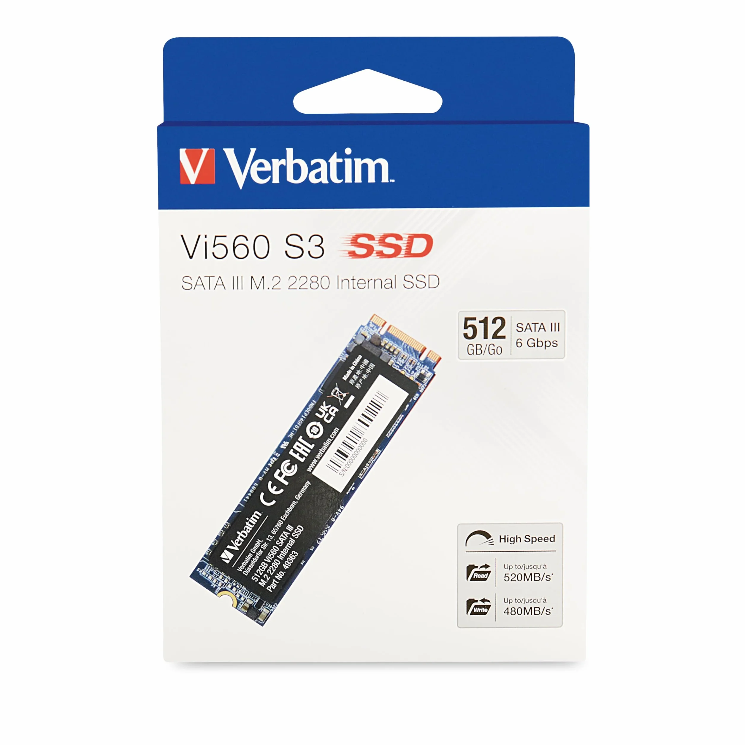 Verbatim Vi560 S3 512GB SSD Interno M.2 2280 SATA III 520 MB/s Hard Disk Stato Solido PC