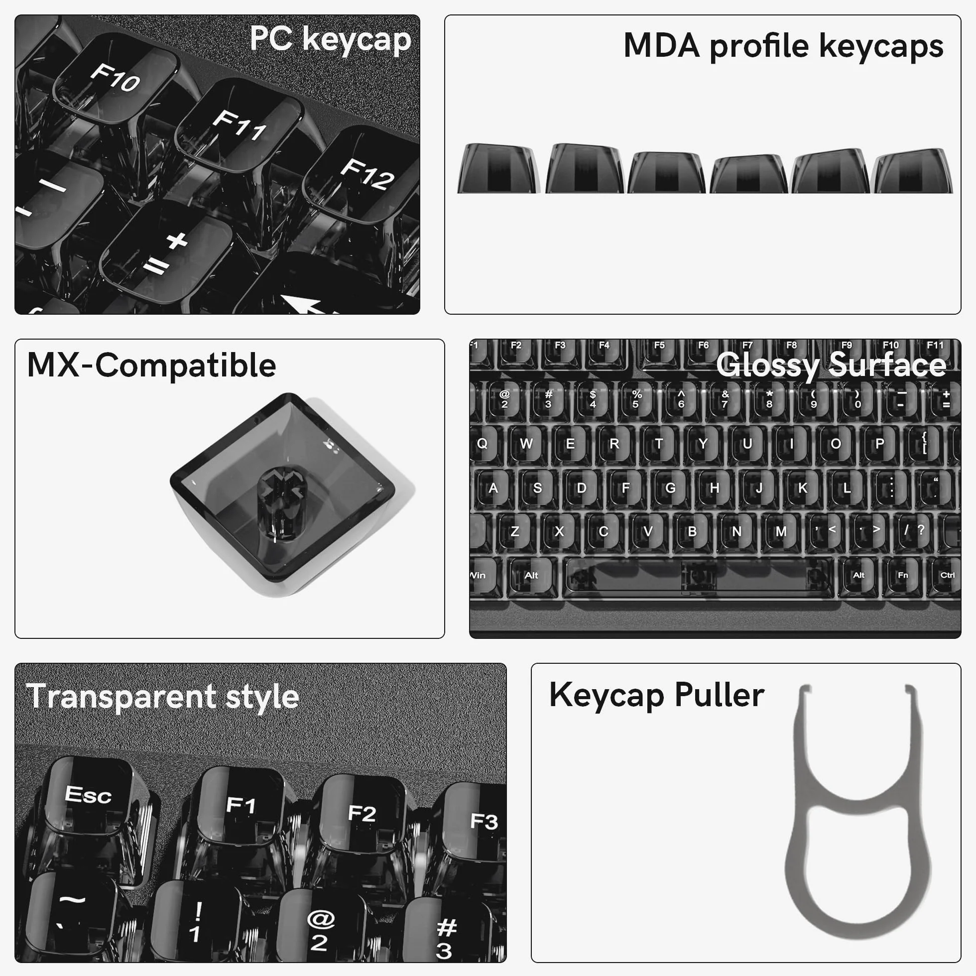 dagaladoo Grigio chiaro keycaps, copritasti trasparenti 60 75 100 percento, in ceramica Jelly Key Caps, Shine Through Keycaps.,MDA Profile Keyboard Key Cap per Mx Switch tastiera meccanica (115 tasti)