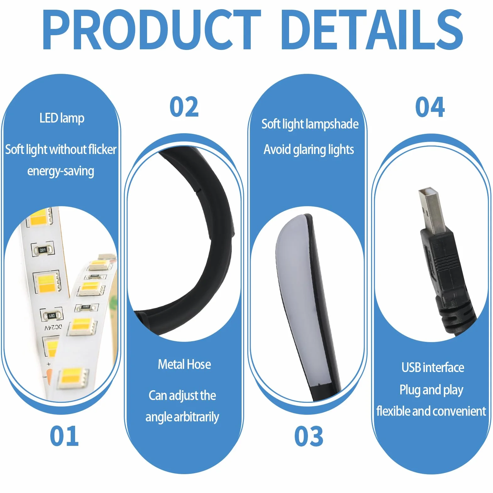 Luce USB Dimmerabile per PC Portatile, Luce da Tastiera con Collo d'Oca Flessibile, Luminosità Regolabile a 3 Livelli, Lampada USB Ideale per Lettura e Lavoro, Alimentazione USB, luce da lettura (1)
