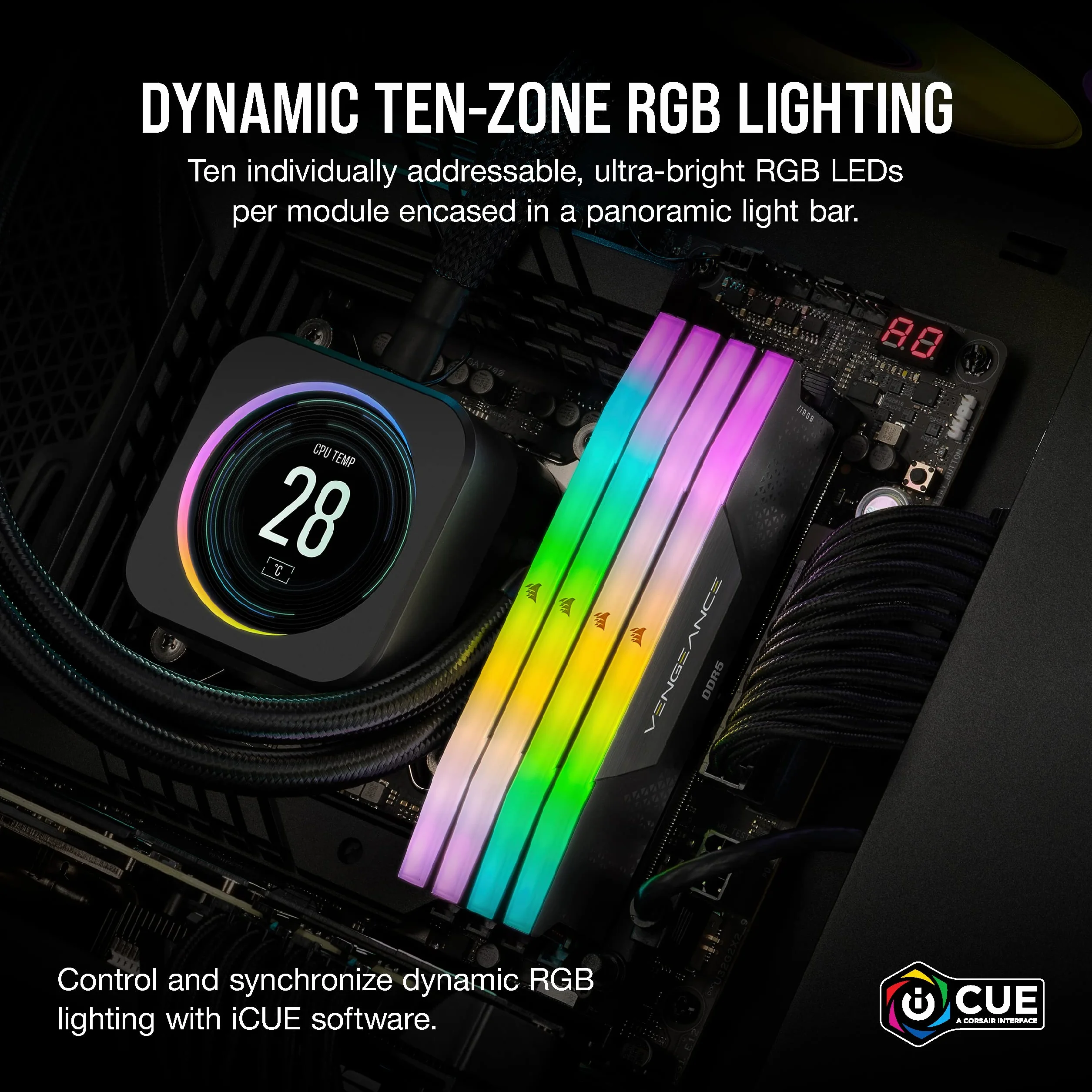 CORSAIR VENGEANCE RGB DDR5 32GB (2x16GB) DDR5 6000MHz CL30 AMD EXPO Intel XMP iCUE Memoria Compatibile per Computer - Grigio (CMH32GX5M2B6000Z30K)