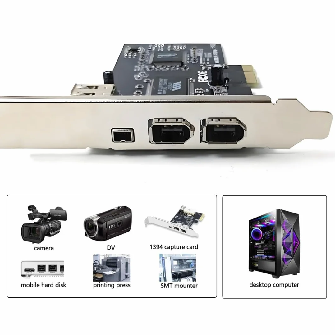 ChenYang 4 porte 1394A Capture Card, 3 x 6 pin e 1 x 4 pin 1394A su PCI Express Adattatore scheda di espansione con piastra da 8 cm e cavo da 12 cm