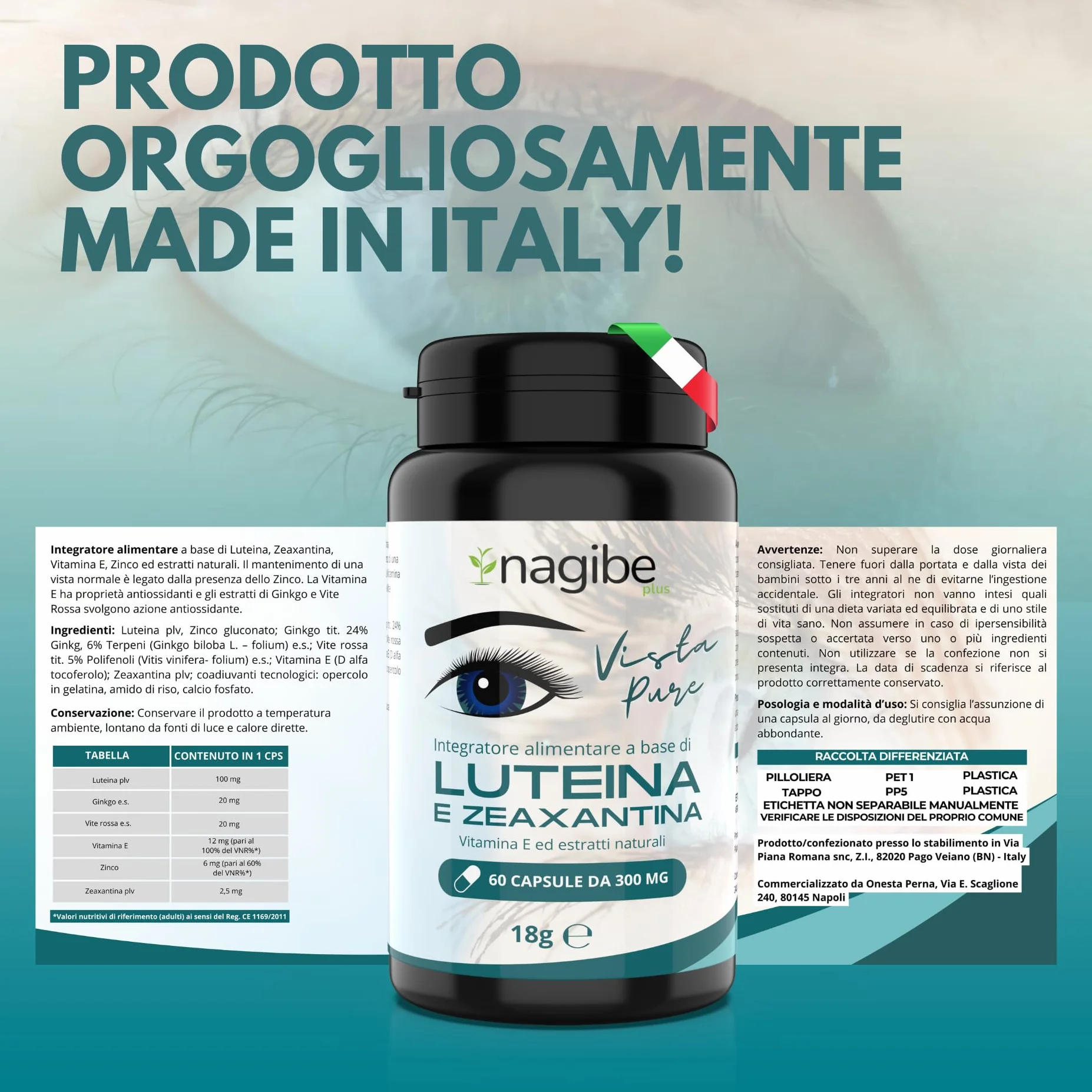 Integratore Occhi Vista Luteina Zeaxantina Ginkgo Biloba Zinco Vite Rossa Vitamina E 60 Capsule
